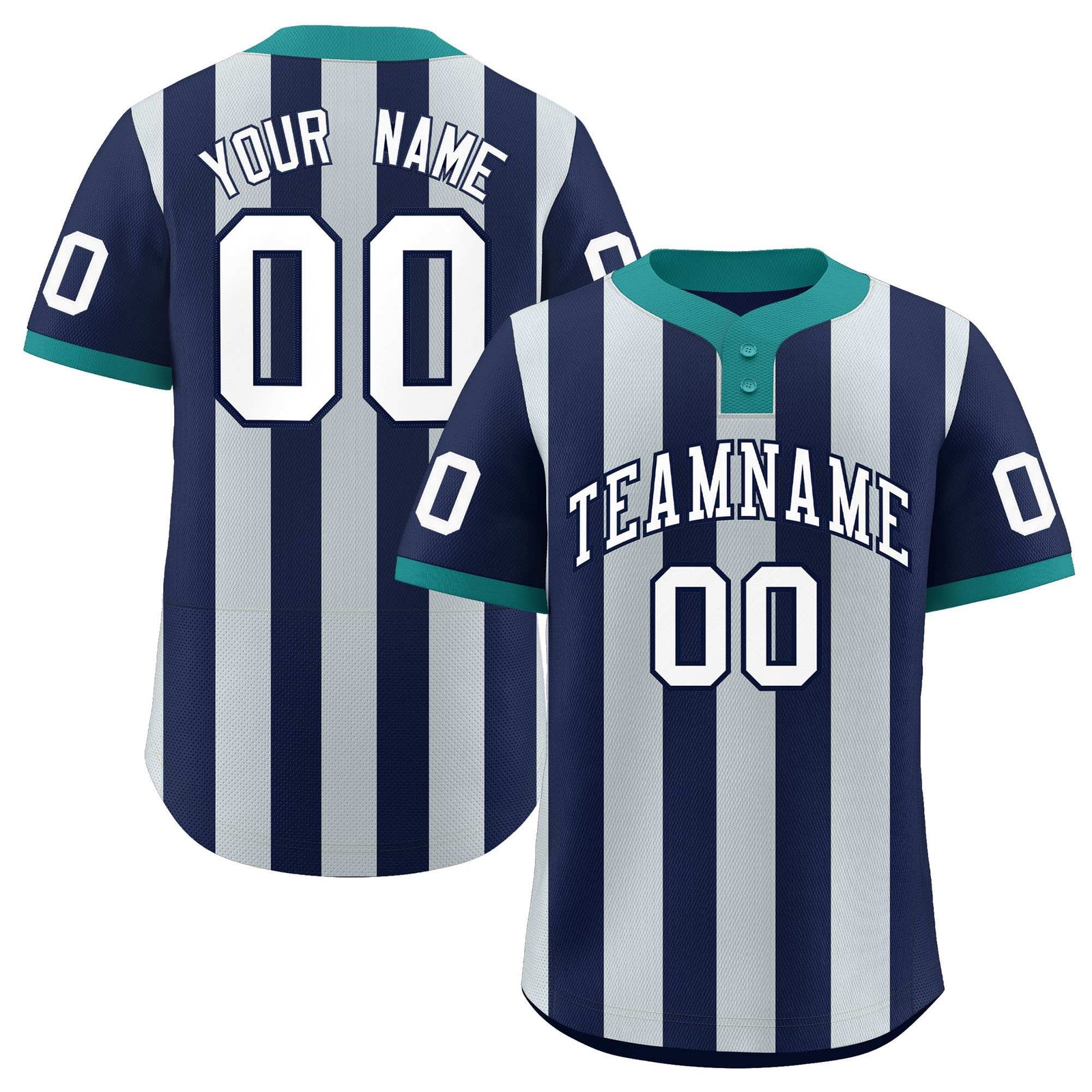 Custom Navy Silver Stripe Fashion Authentic Two-Button Softball Jersey