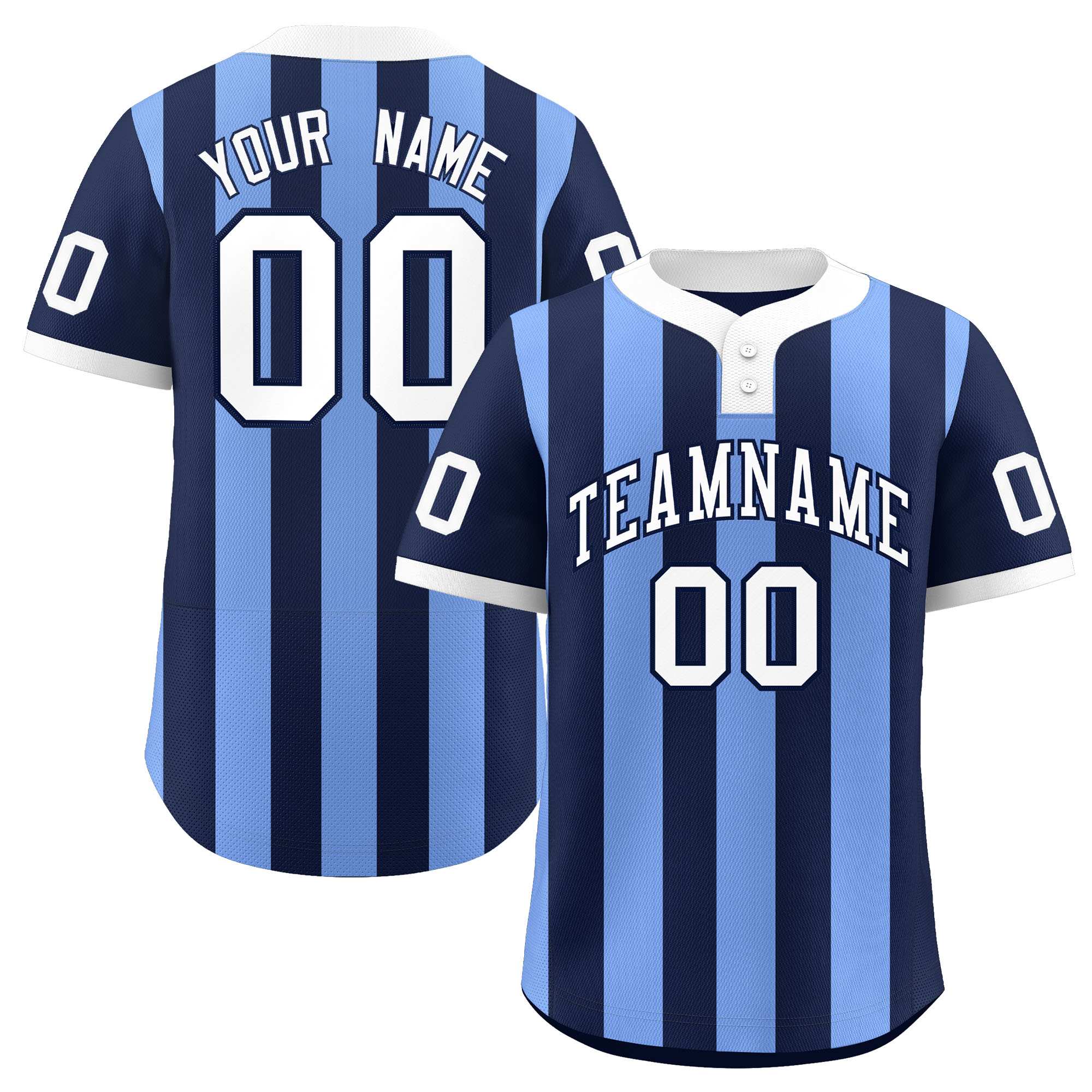 Custom Navy Light Blue Stripe Fashion Authentic Two-Button Softball Jersey