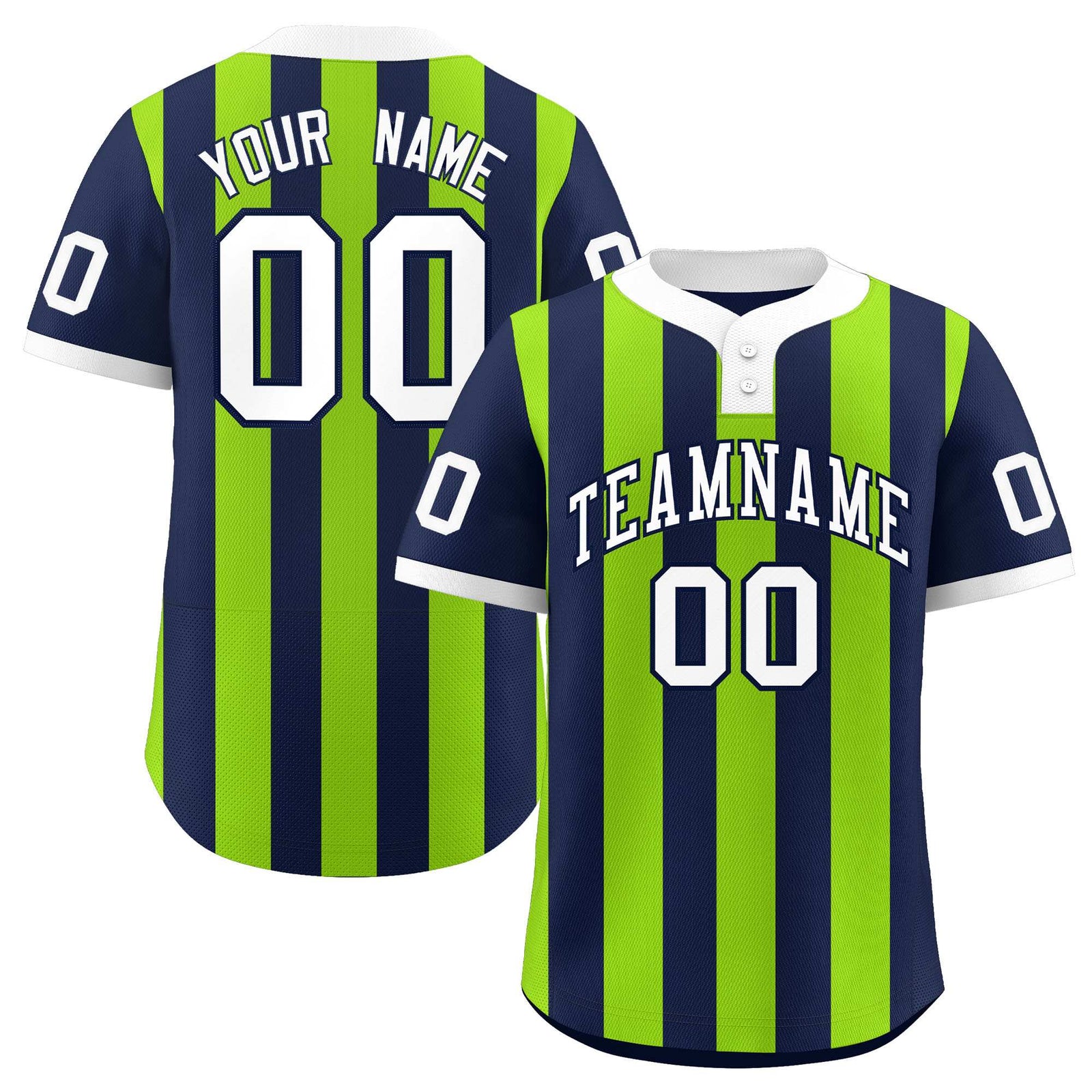 Custom Navy Neon Green Stripe Fashion Authentic Two-Button Softball Jersey