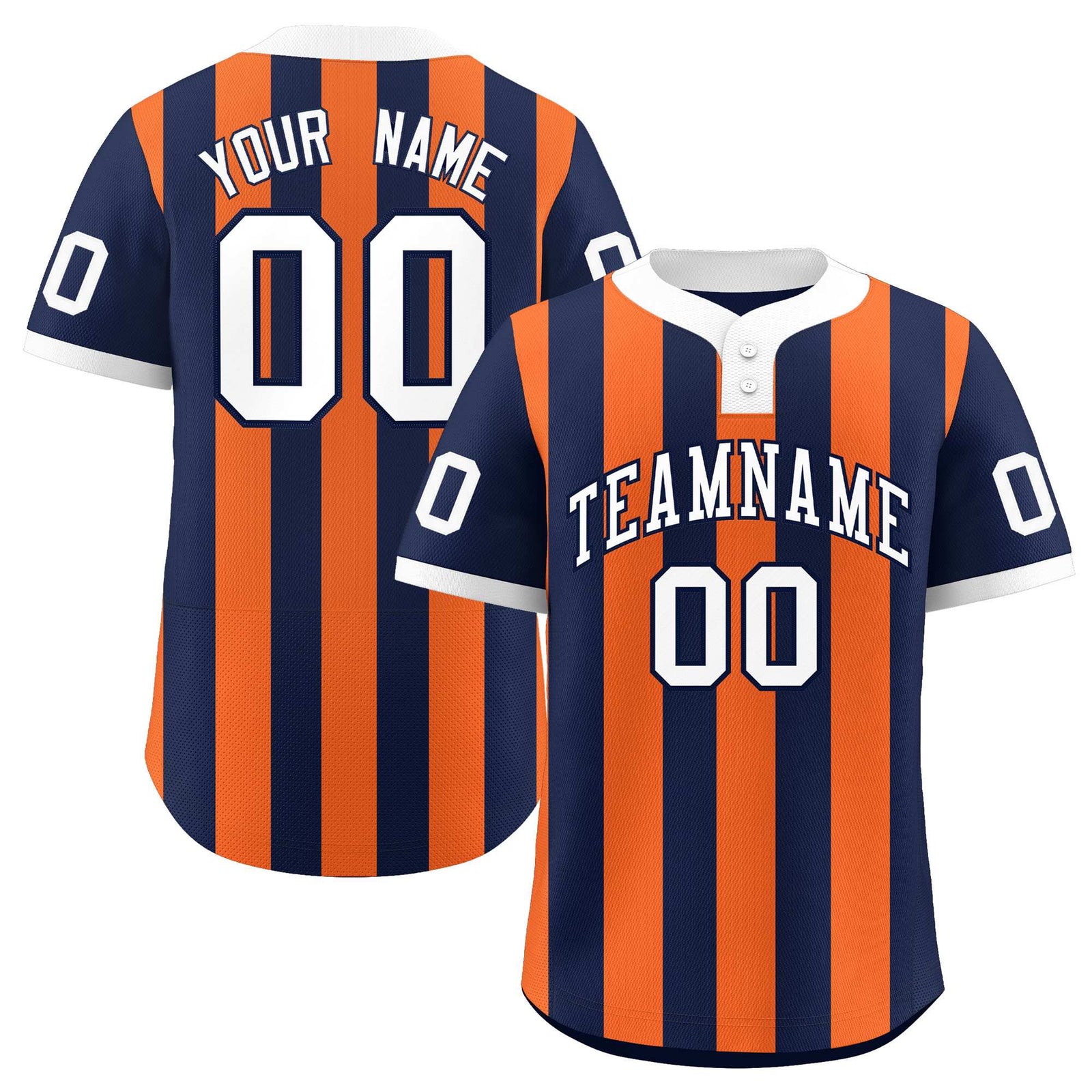 Custom Navy Orange Stripe Fashion Authentic Two-Button Softball Jersey
