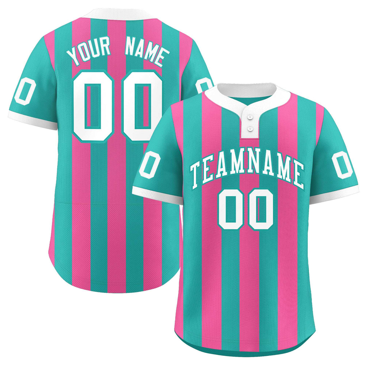 Custom Aqua Pink Stripe Fashion Authentic Two-Button Softball Jersey