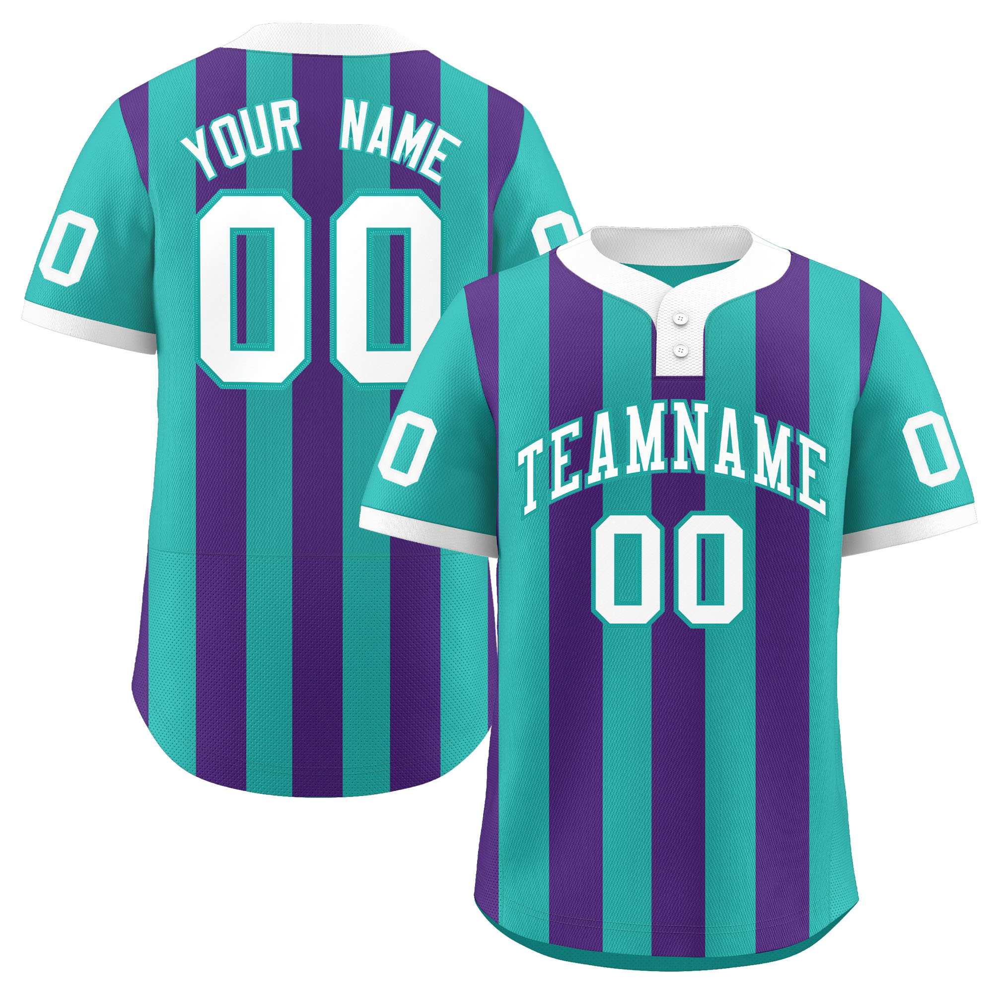 Custom Aqua Purple Stripe Fashion Authentic Two-Button Softball Jersey