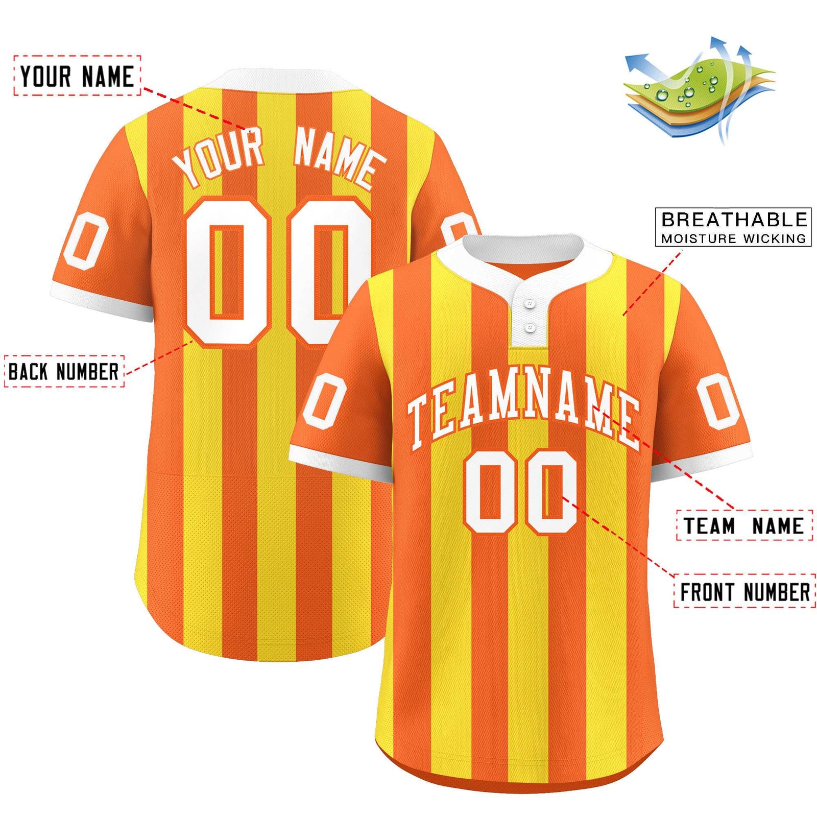 Custom Orange Gold Stripe Fashion Authentic Two-Button Softball Jersey