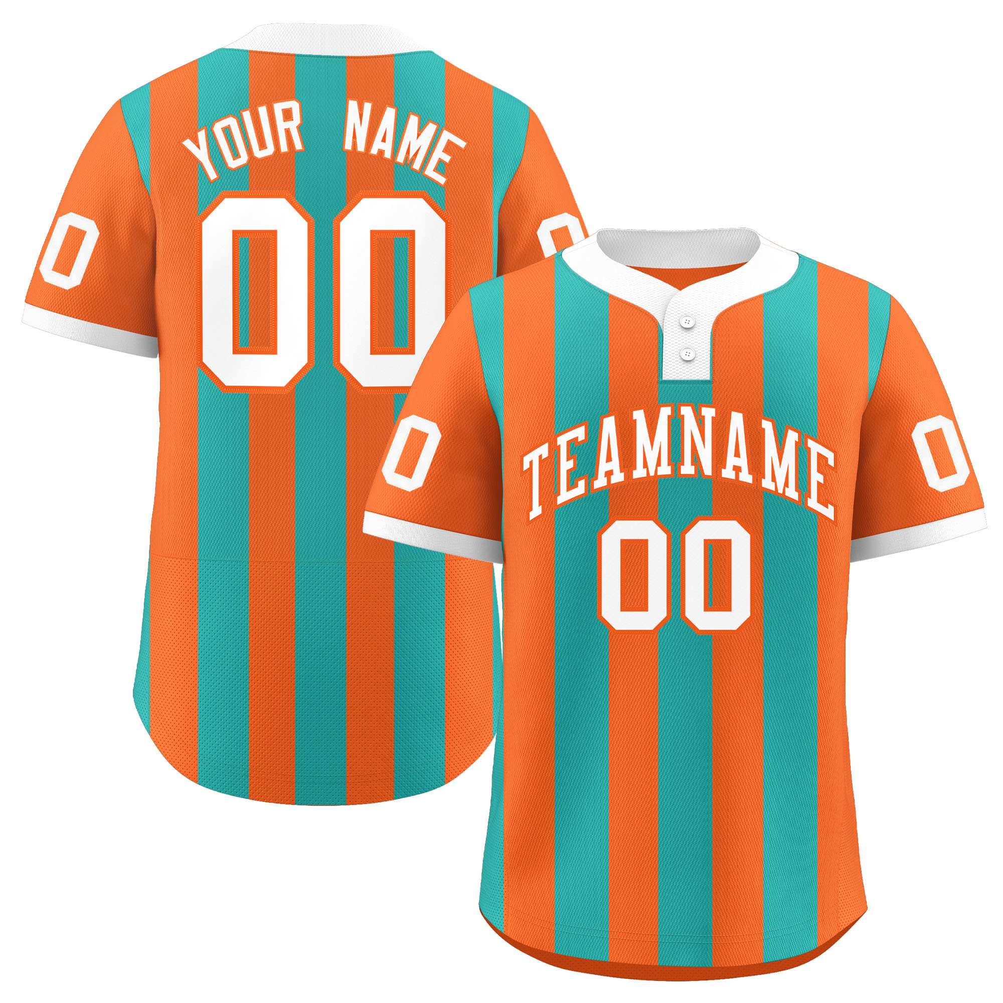 Custom Orange Aqua Stripe Fashion Authentic Two-Button Softball Jersey