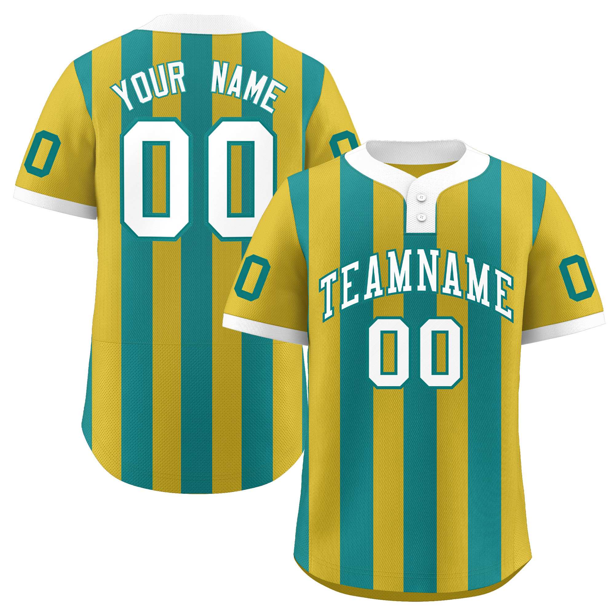 Custom Old Gold Aqua Stripe Fashion Authentic Two-Button Softball Jersey