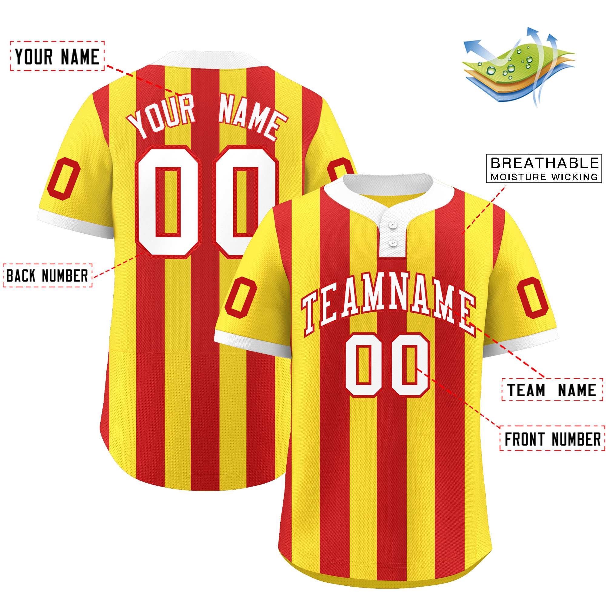 Custom Gold Red Stripe Fashion Authentic Two-Button Softball Jersey
