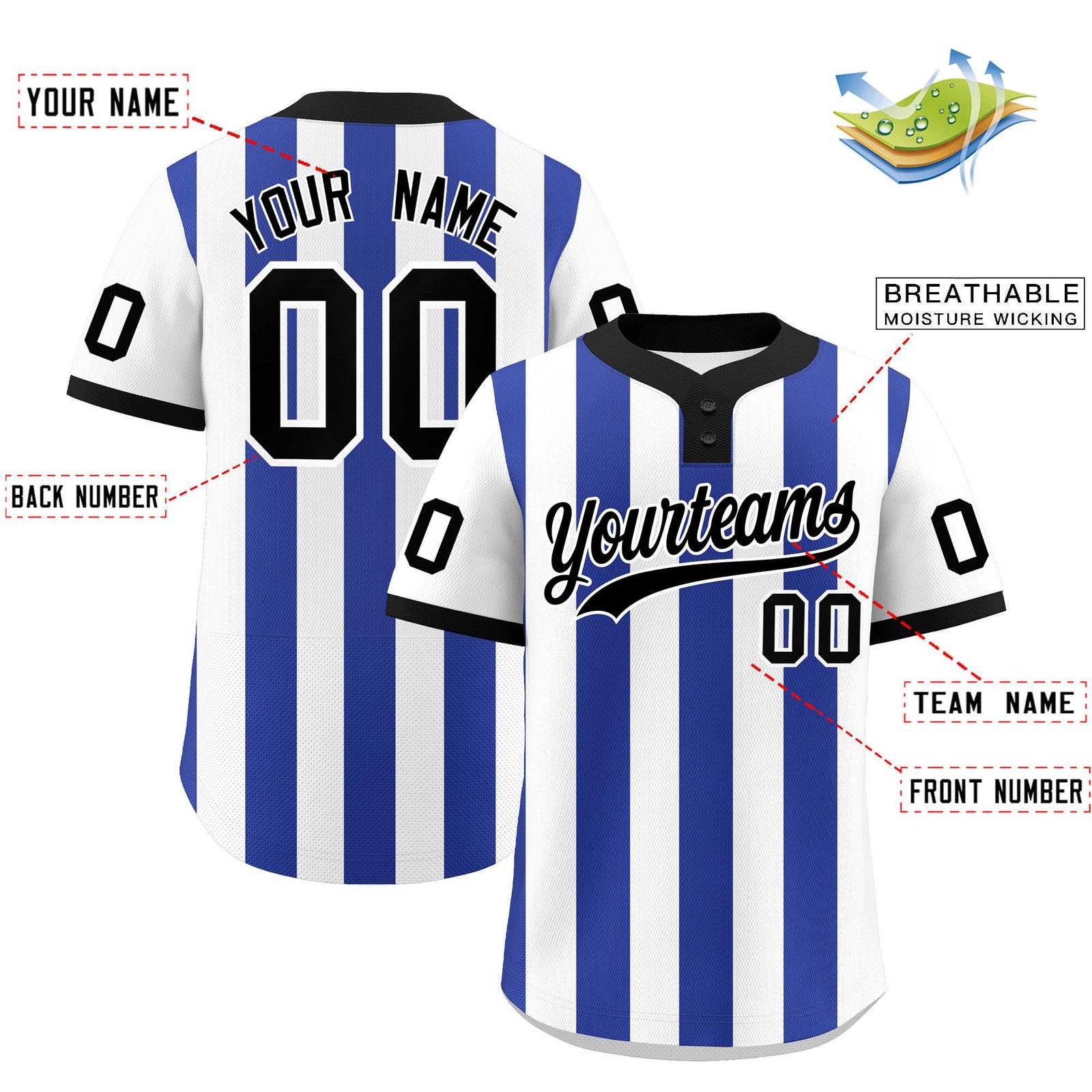 Custom White Royal Stripe Fashion Authentic Two-Button Softball Jersey