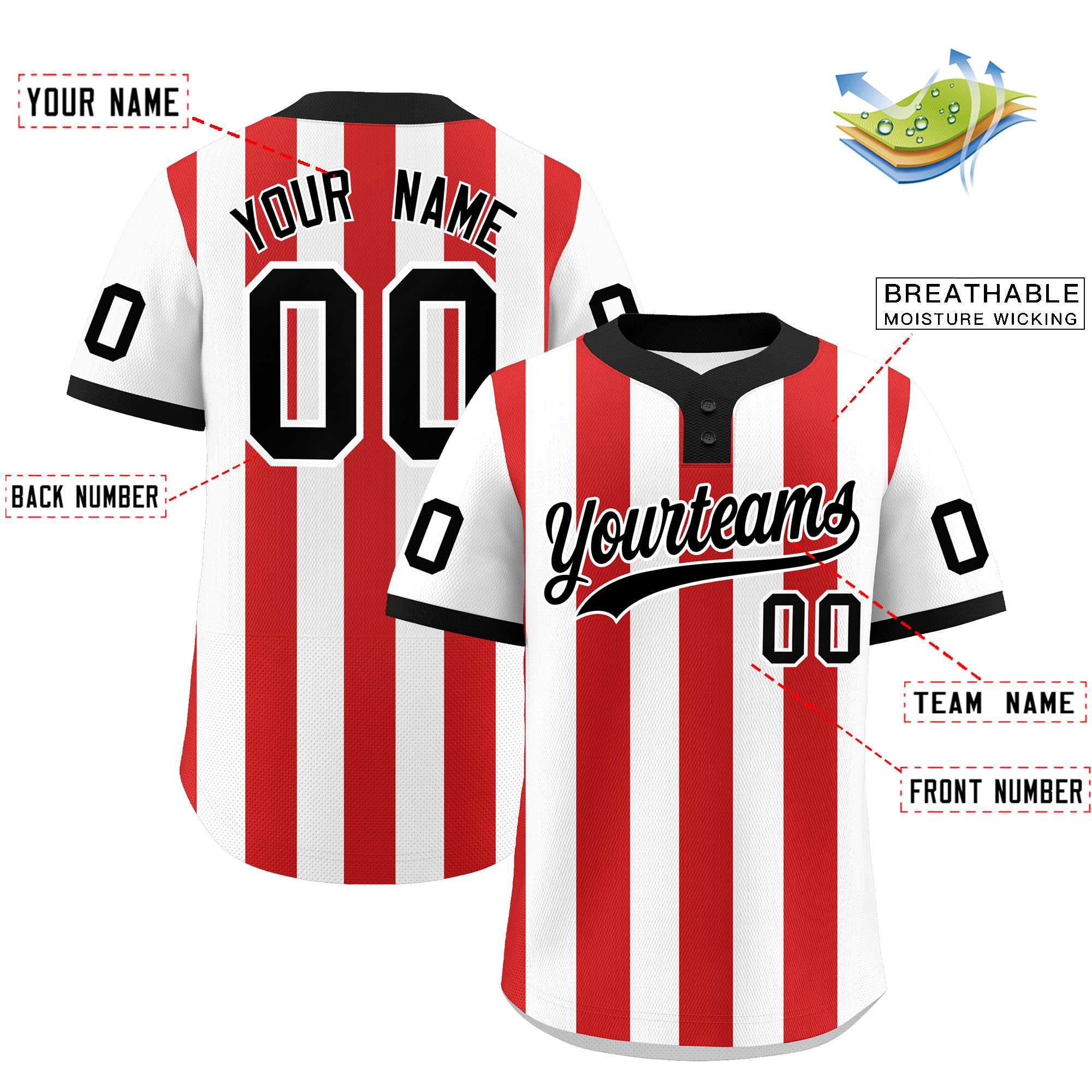 Custom White Red Stripe Fashion Authentic Two-Button Softball Jersey