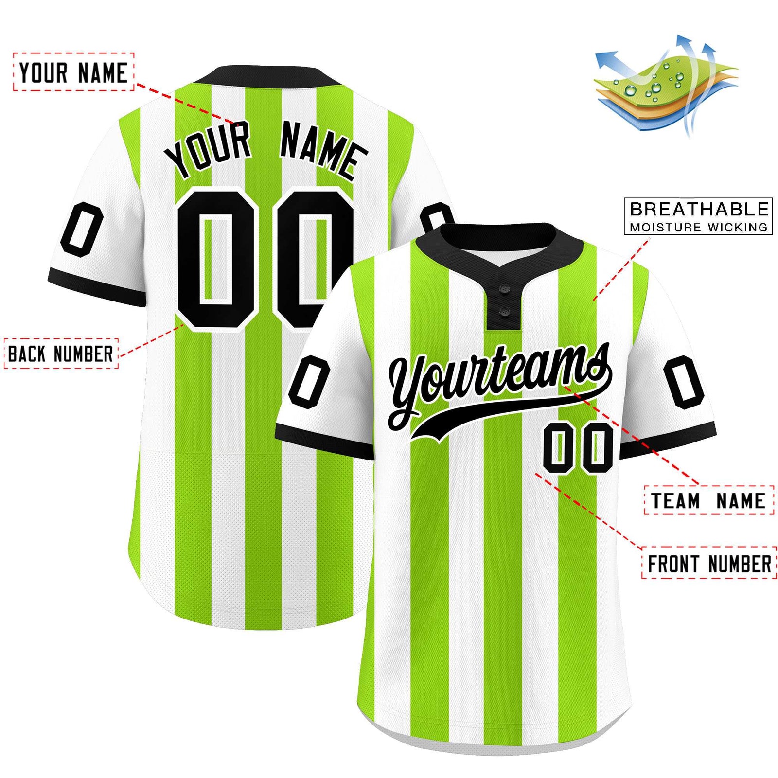 Custom White Neon Green Stripe Fashion Authentic Two-Button Softball Jersey