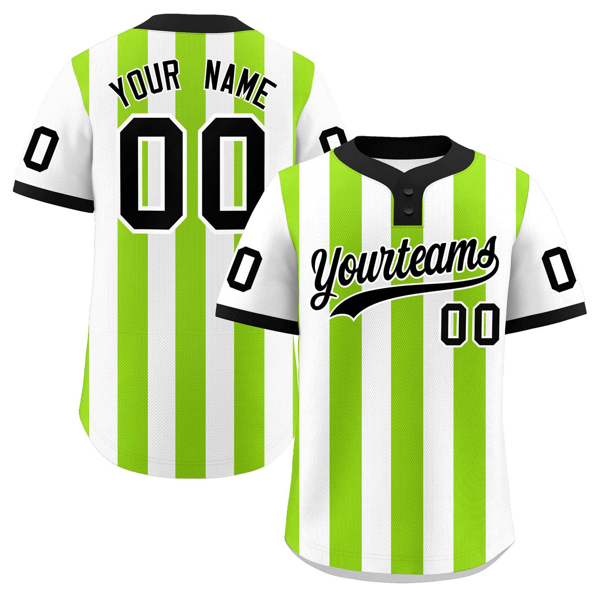 Custom White Neon Green Stripe Fashion Authentic Two-Button Softball Jersey