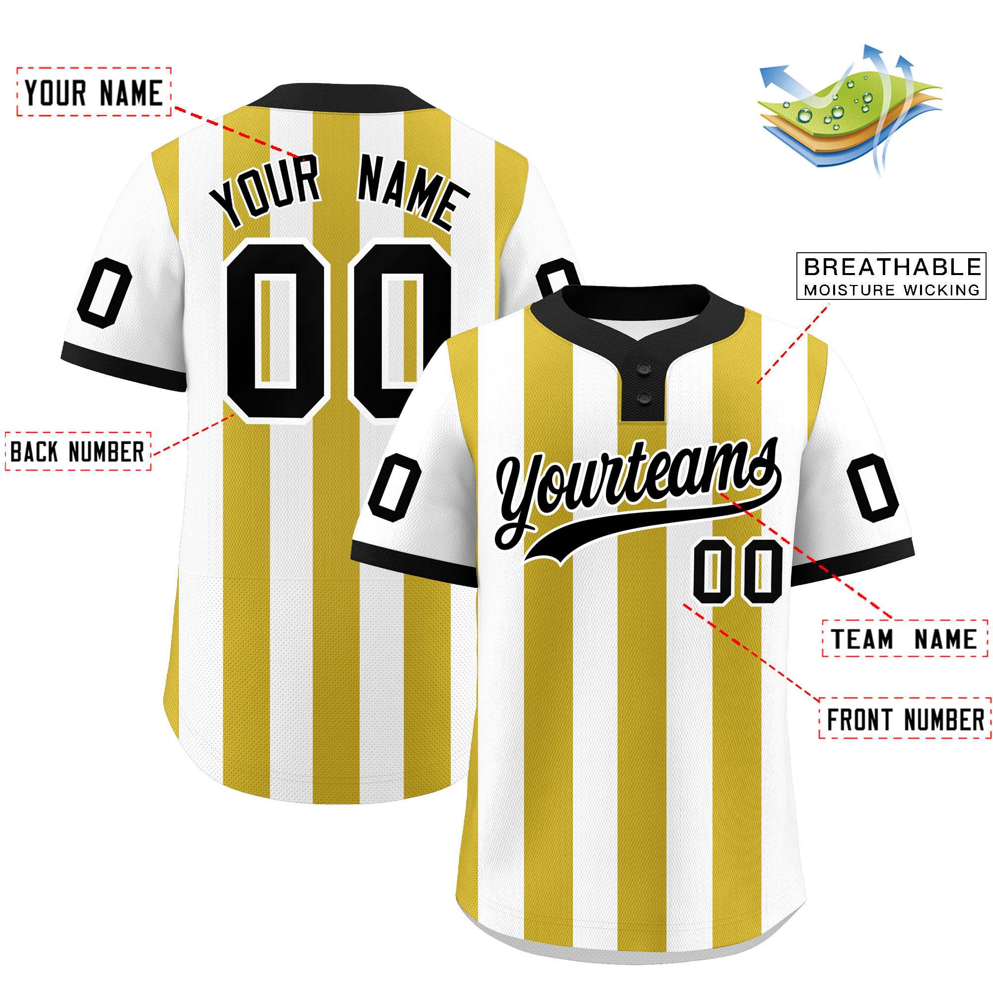 Custom White Old Gold Stripe Fashion Authentic Two-Button Softball Jersey
