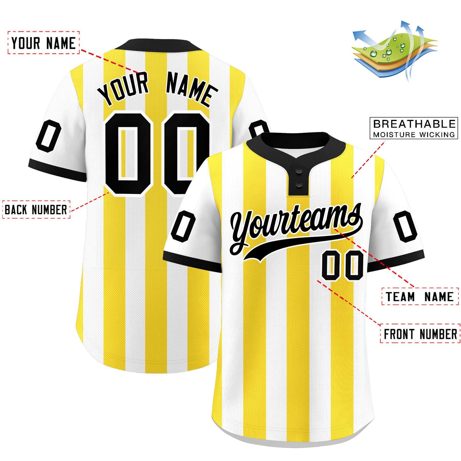 Custom White Gold Stripe Fashion Authentic Two-Button Softball Jersey