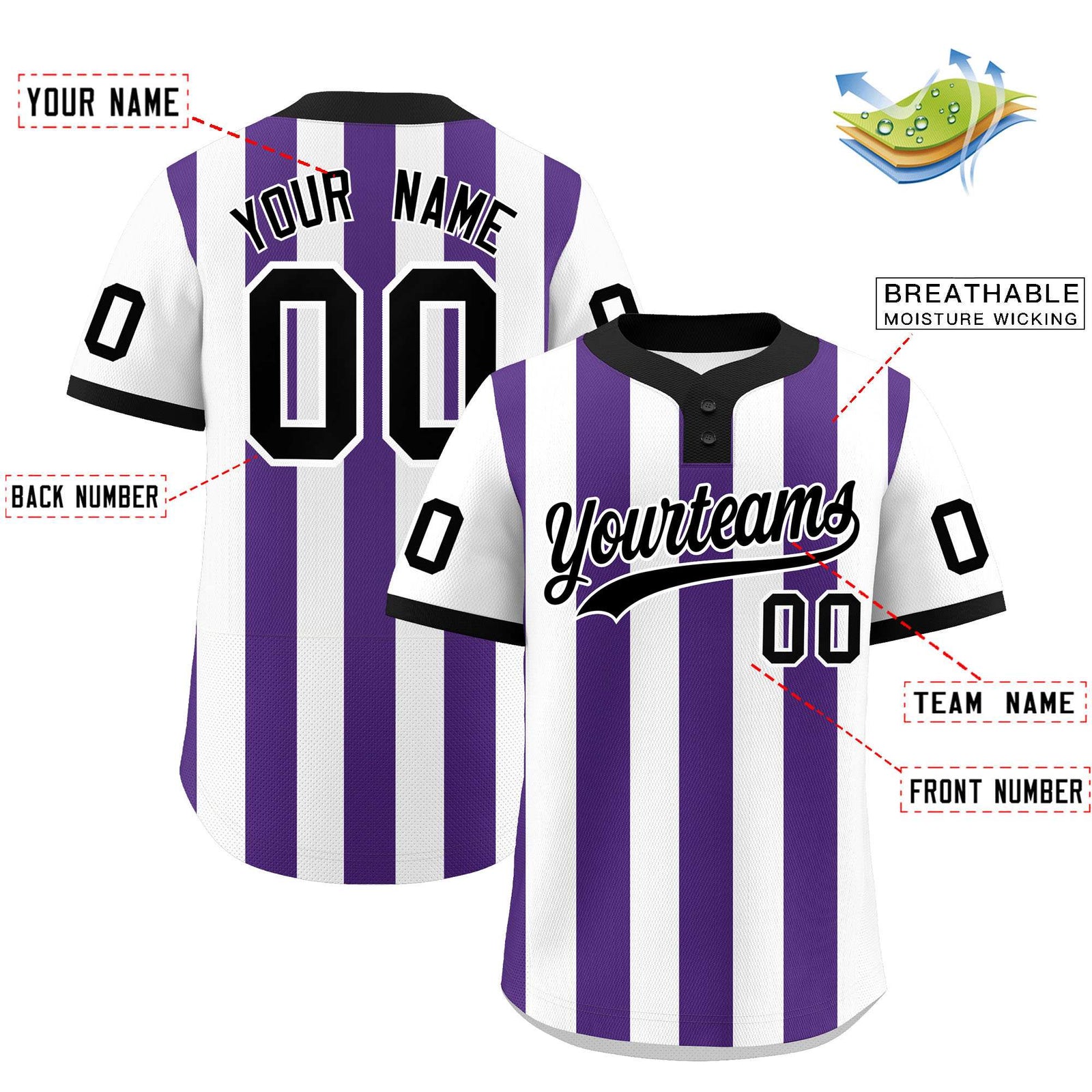Custom White Purple Stripe Fashion Authentic Two-Button Softball Jersey