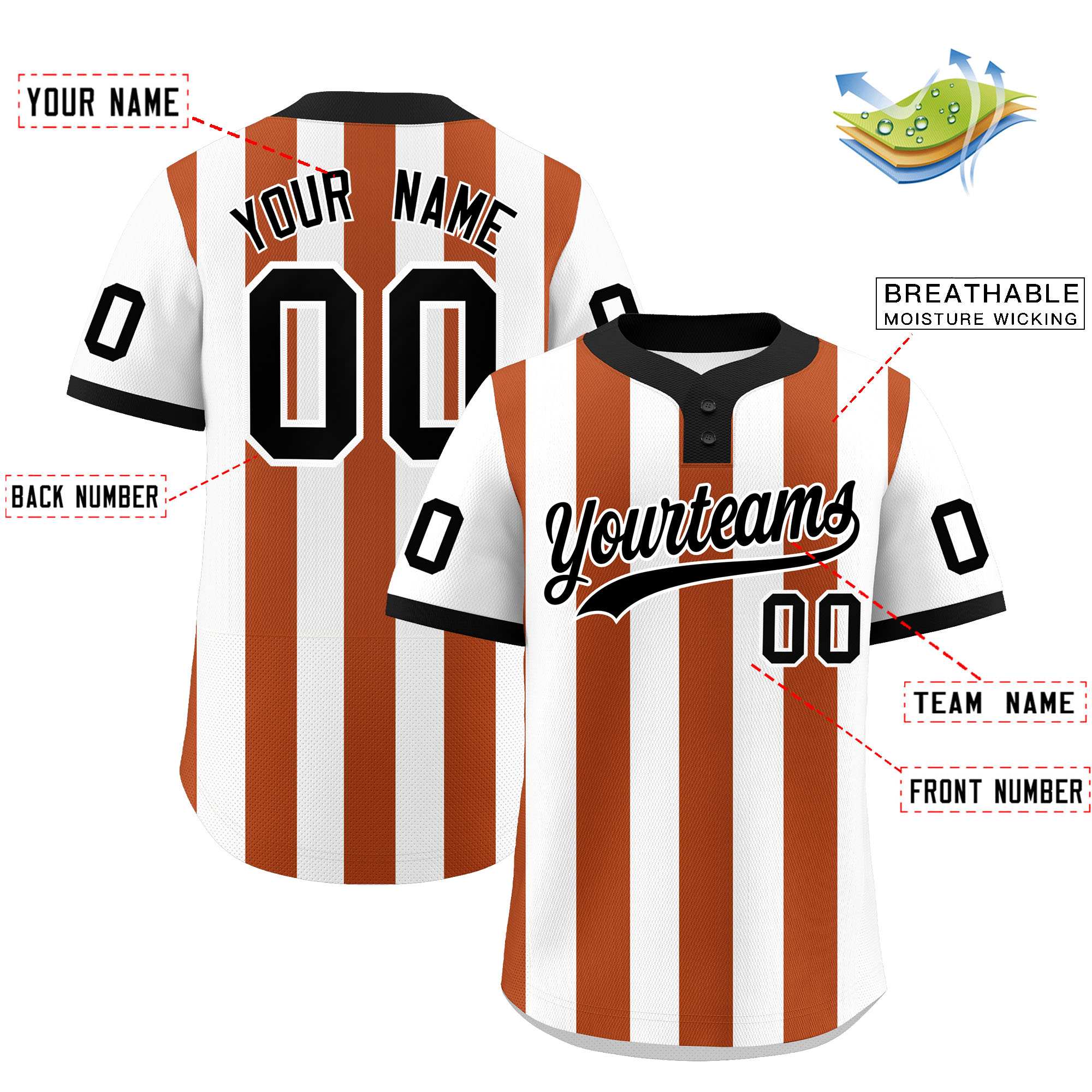 Custom White Texas Orange Stripe Fashion Authentic Two-Button Softball Jersey