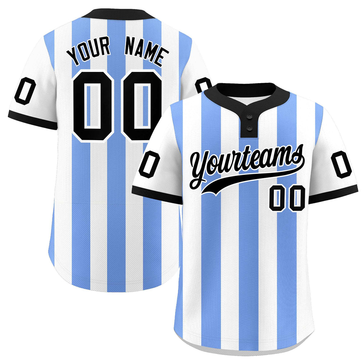 Custom White Light Blue Stripe Fashion Authentic Two-Button Softball Jersey