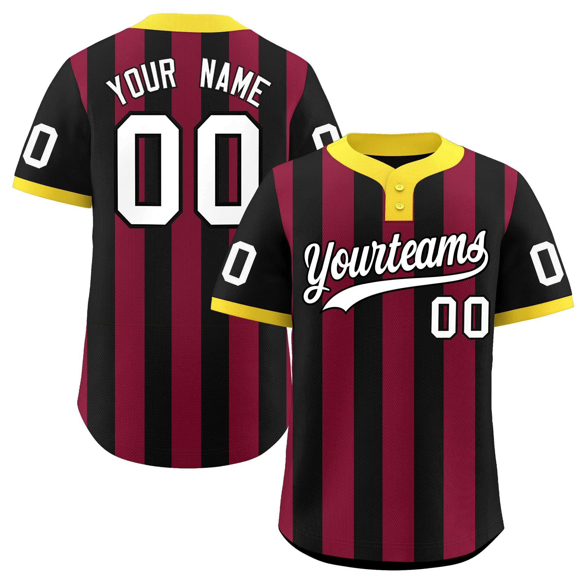 Custom Black Crimson Stripe Fashion Authentic Two-Button Softball Jersey