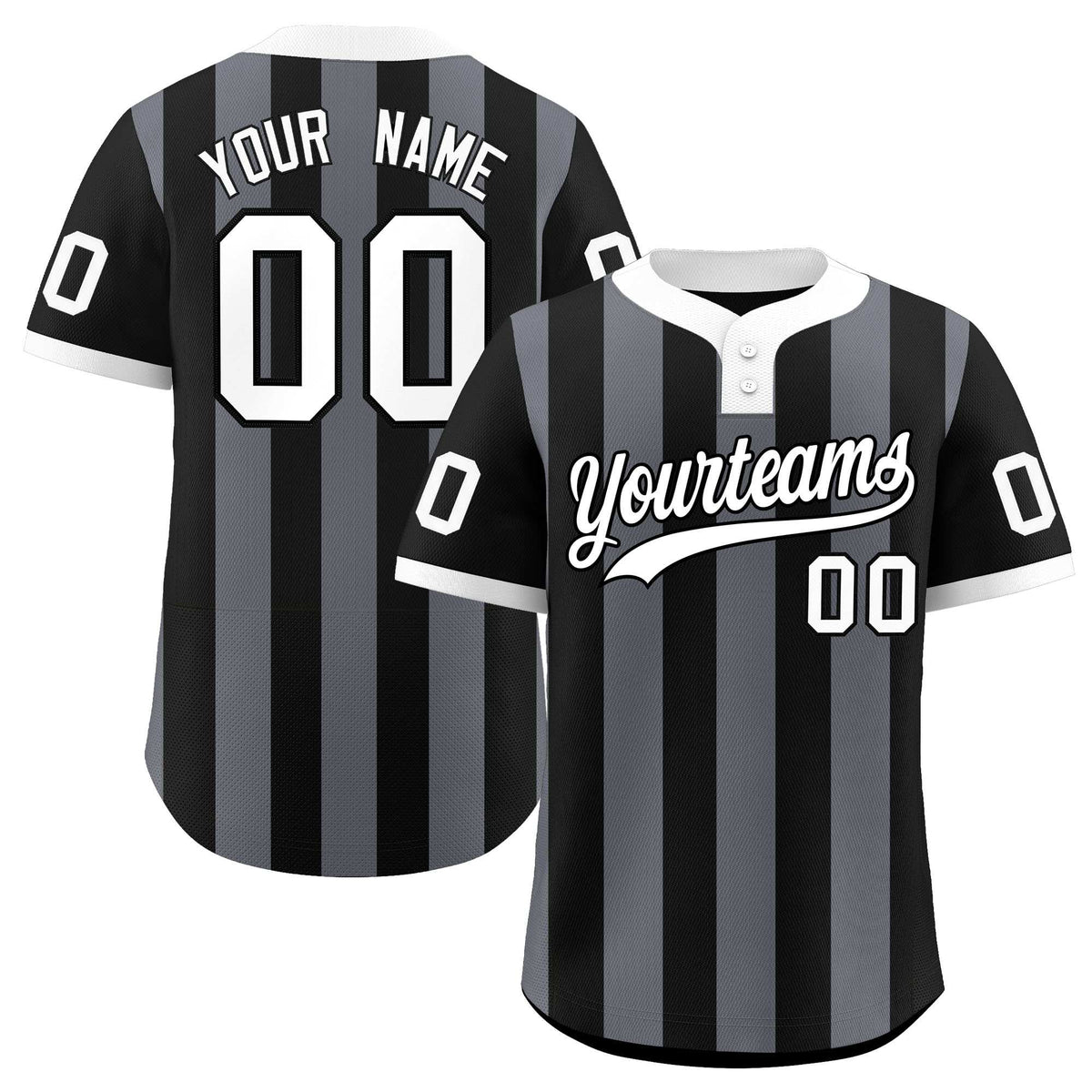 Custom Black Dark Gray Stripe Fashion Authentic Two-Button Softball Jersey