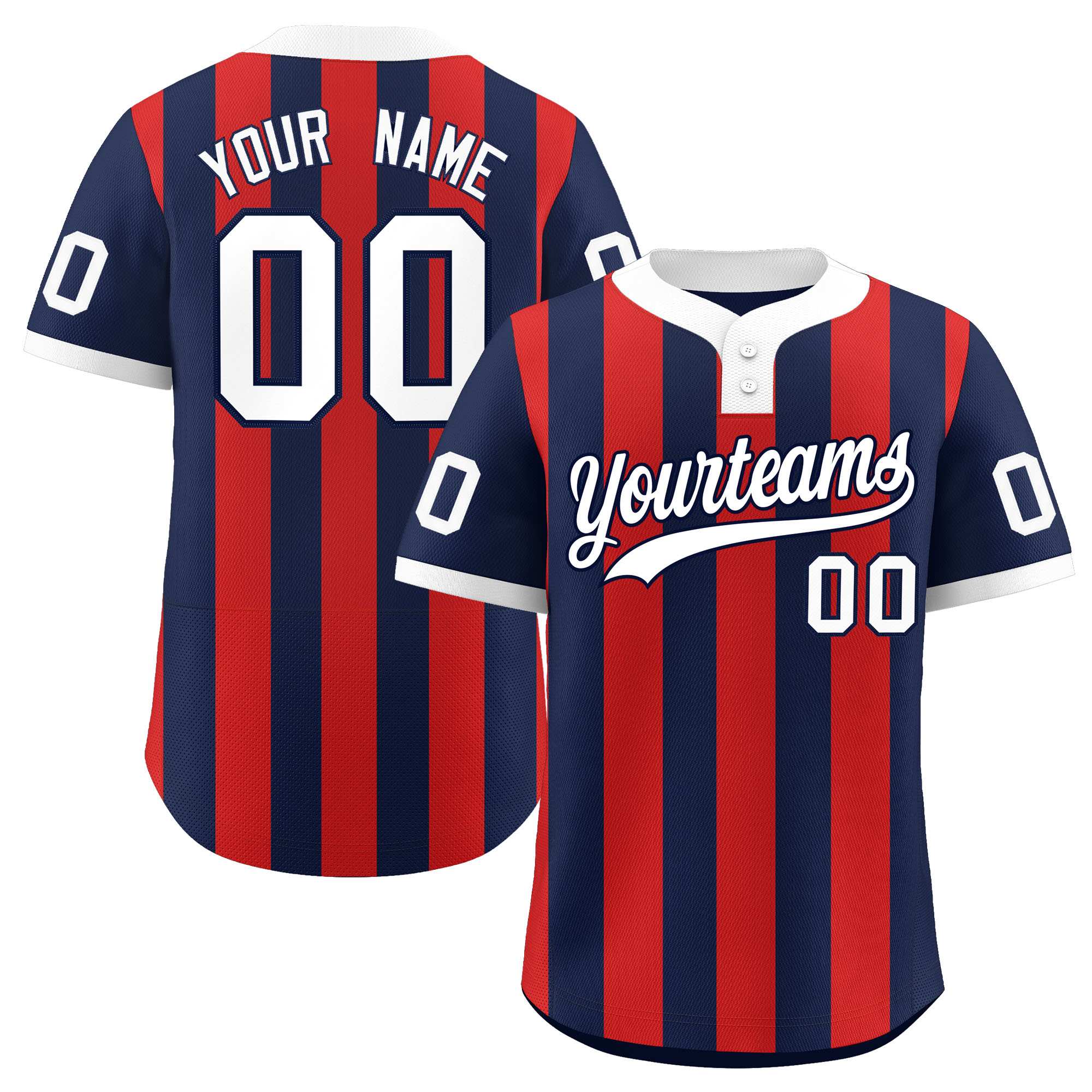 Custom Navy Red Stripe Fashion Authentic Two-Button Softball Jersey