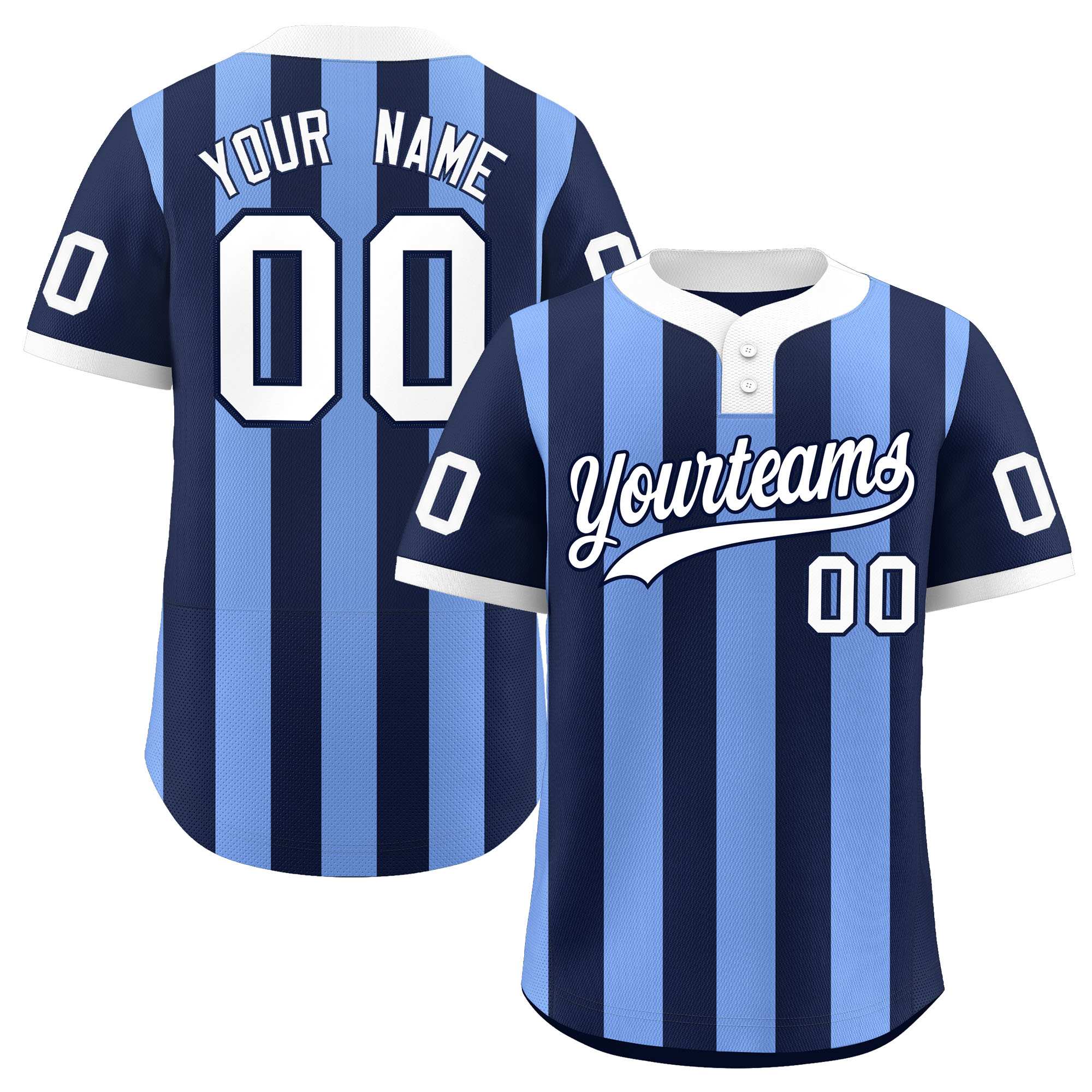 Custom Navy Light Blue Stripe Fashion Authentic Two-Button Softball Jersey