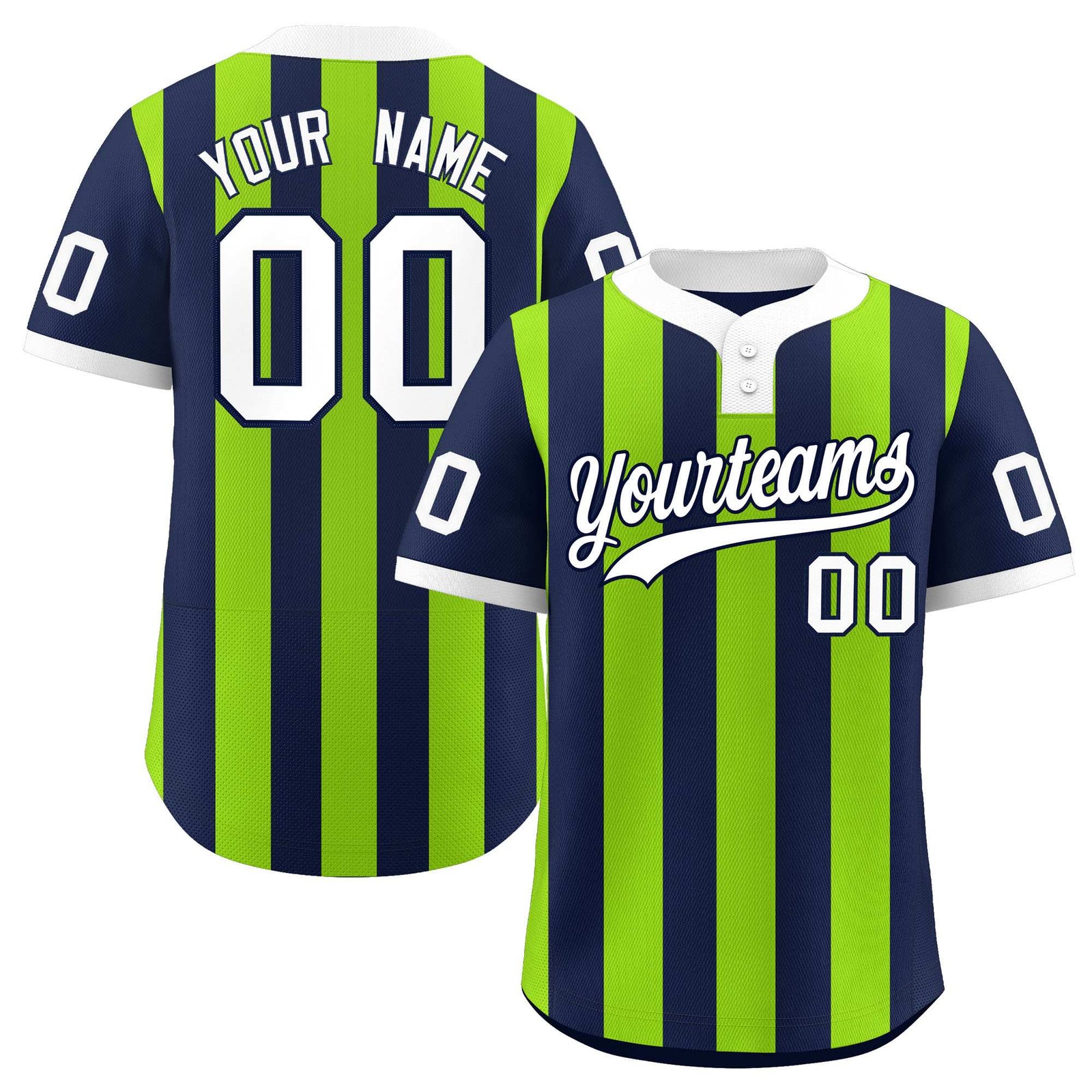 Custom Navy Neon Green Stripe Fashion Authentic Two-Button Softball Jersey