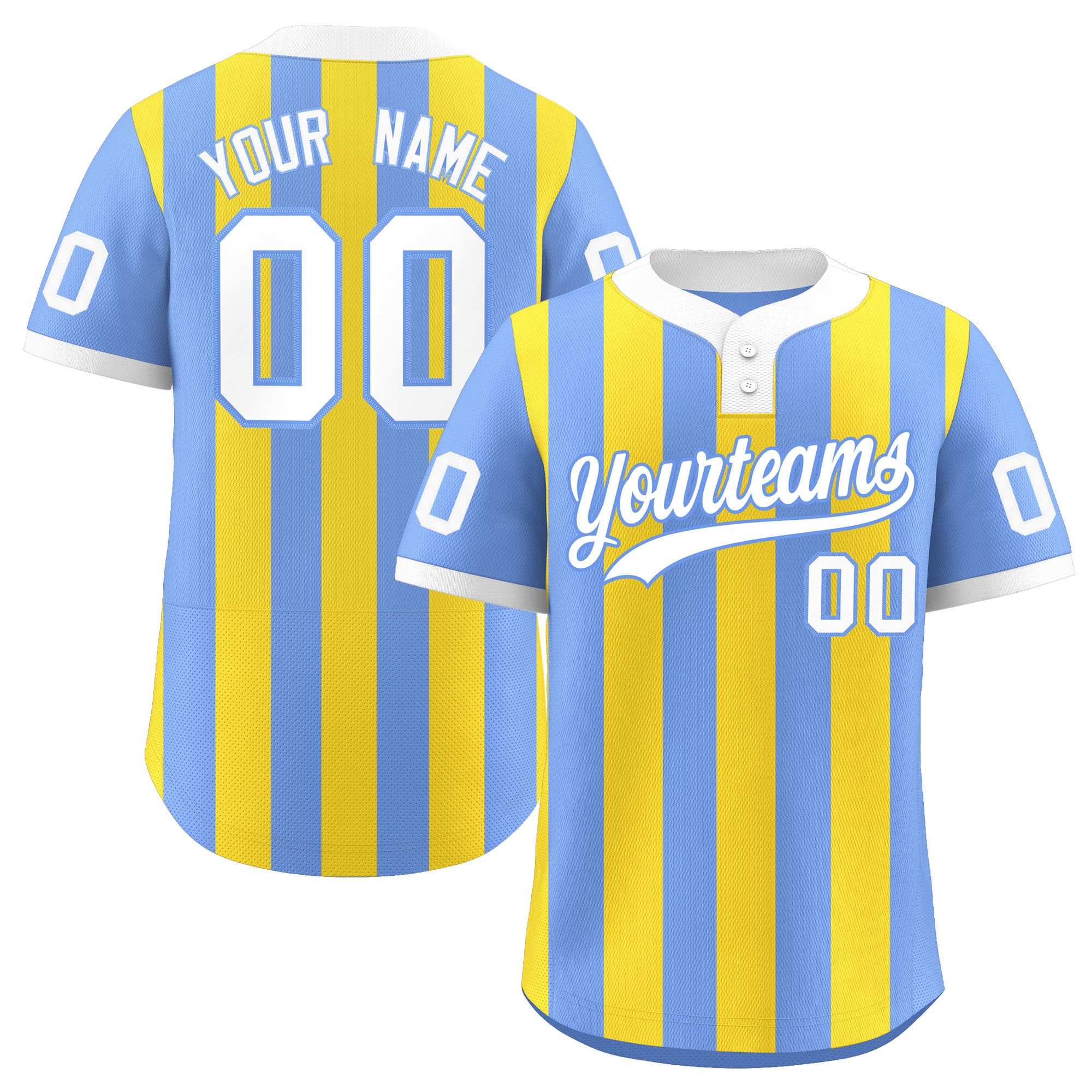 Custom Light Blue Gold Stripe Fashion Authentic Two-Button Softball Jersey