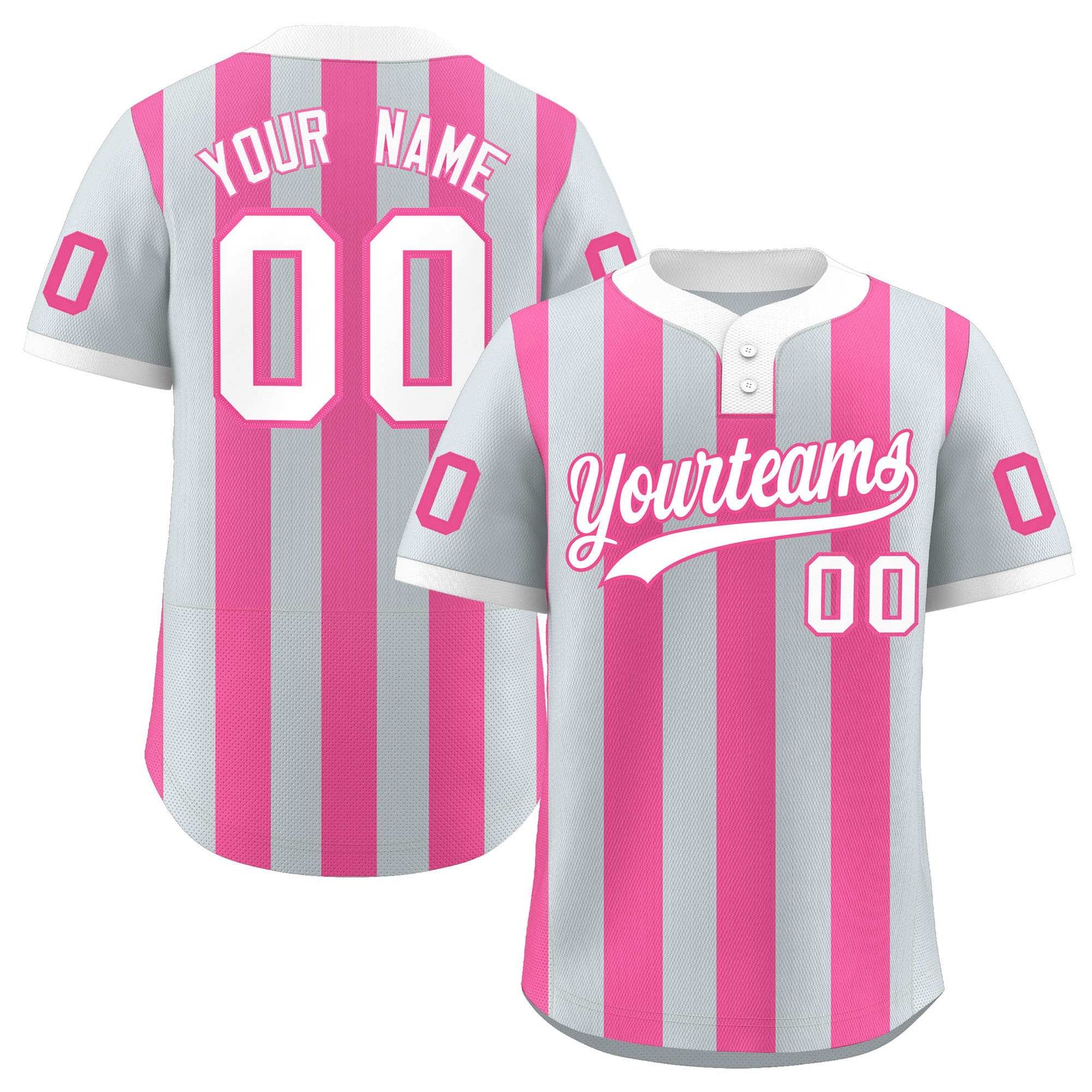 Custom Silver Pink Stripe Fashion Authentic Two-Button Softball Jersey