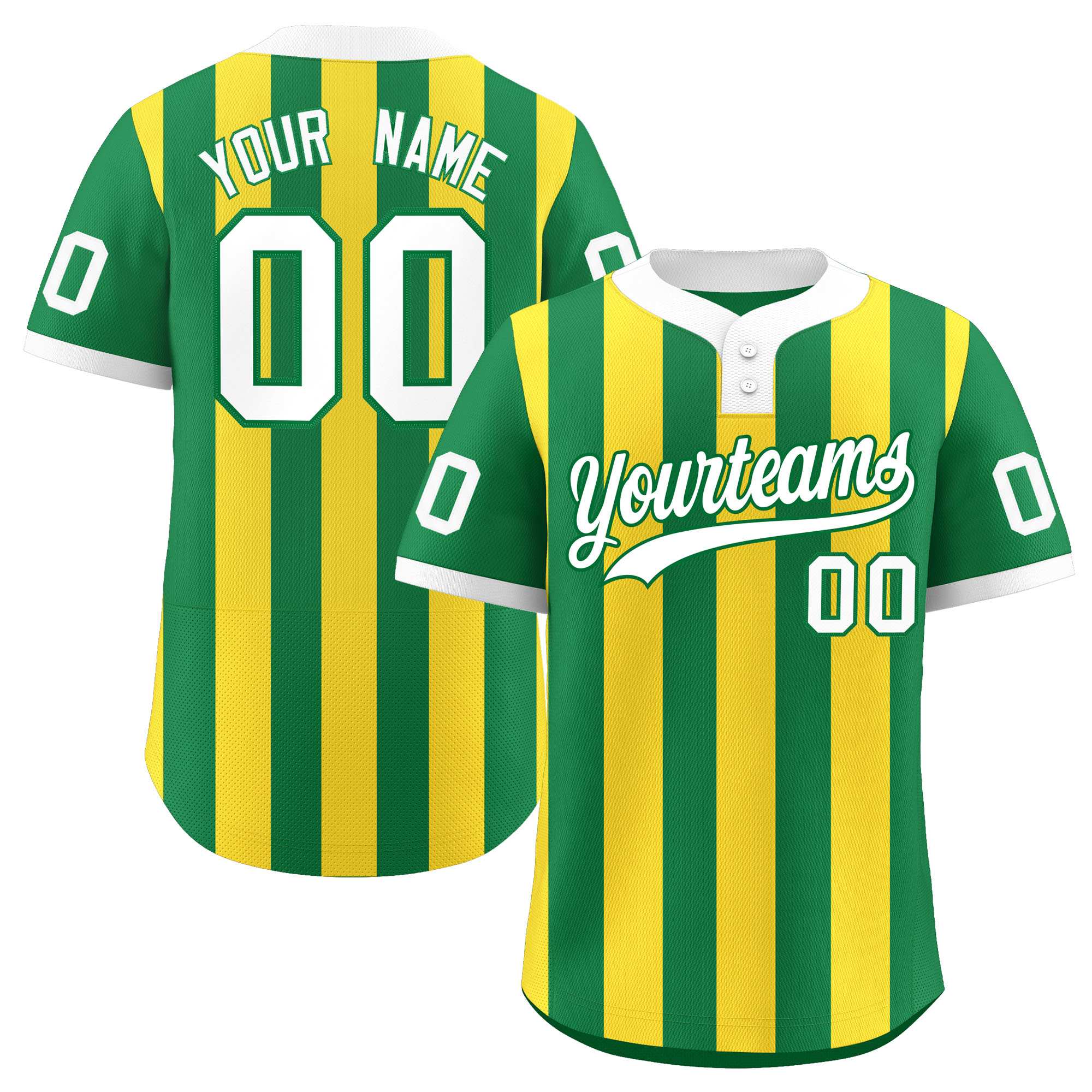 Custom Kelly Green Gold Stripe Fashion Authentic Two-Button Softball Jersey