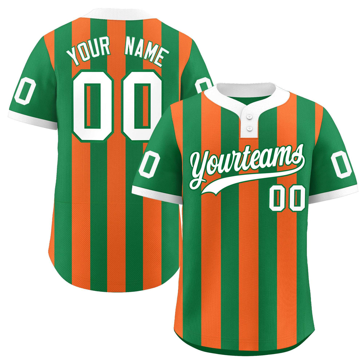 Custom Kelly Green Orange Stripe Fashion Authentic Two-Button Softball Jersey