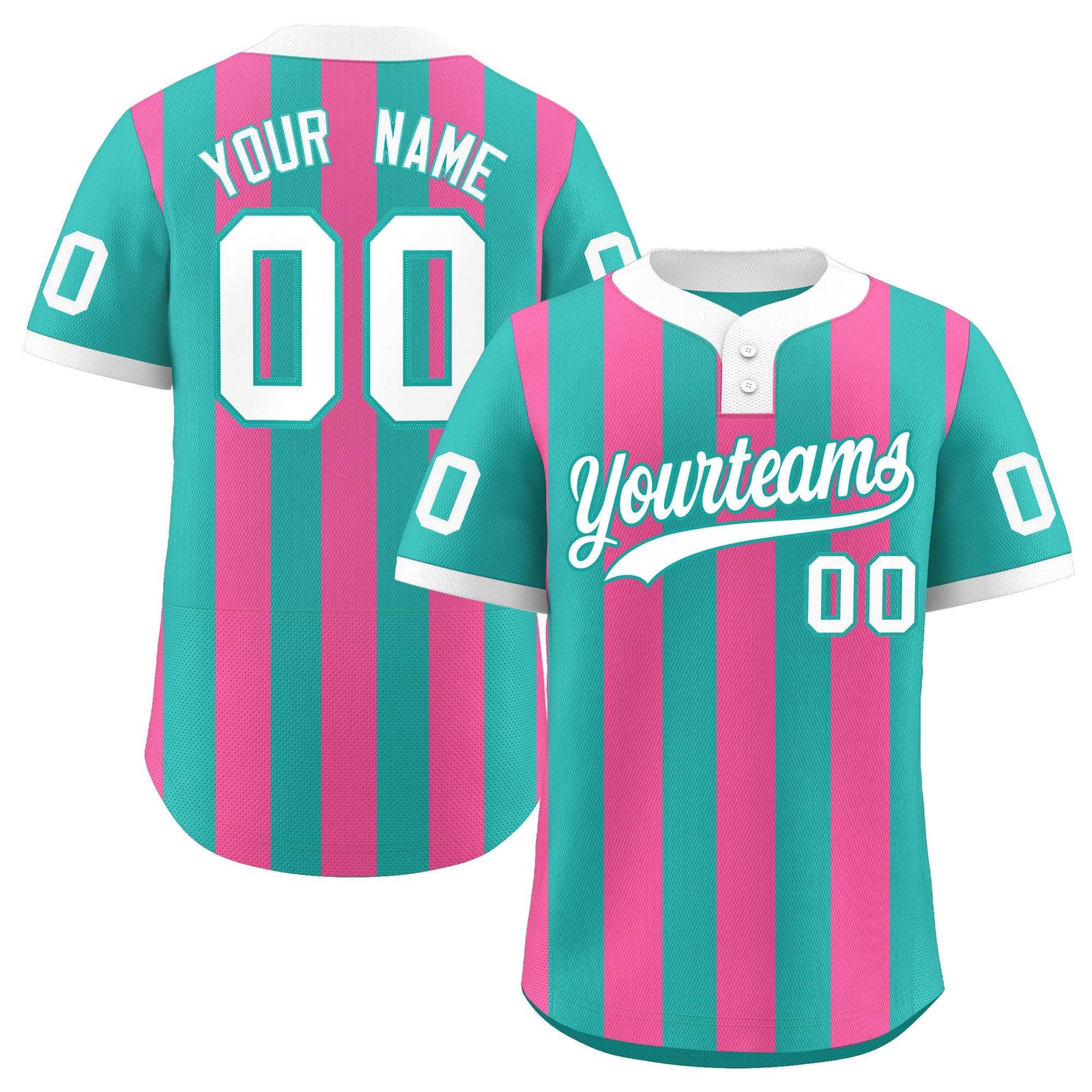 Custom Aqua Pink Stripe Fashion Authentic Two-Button Softball Jersey