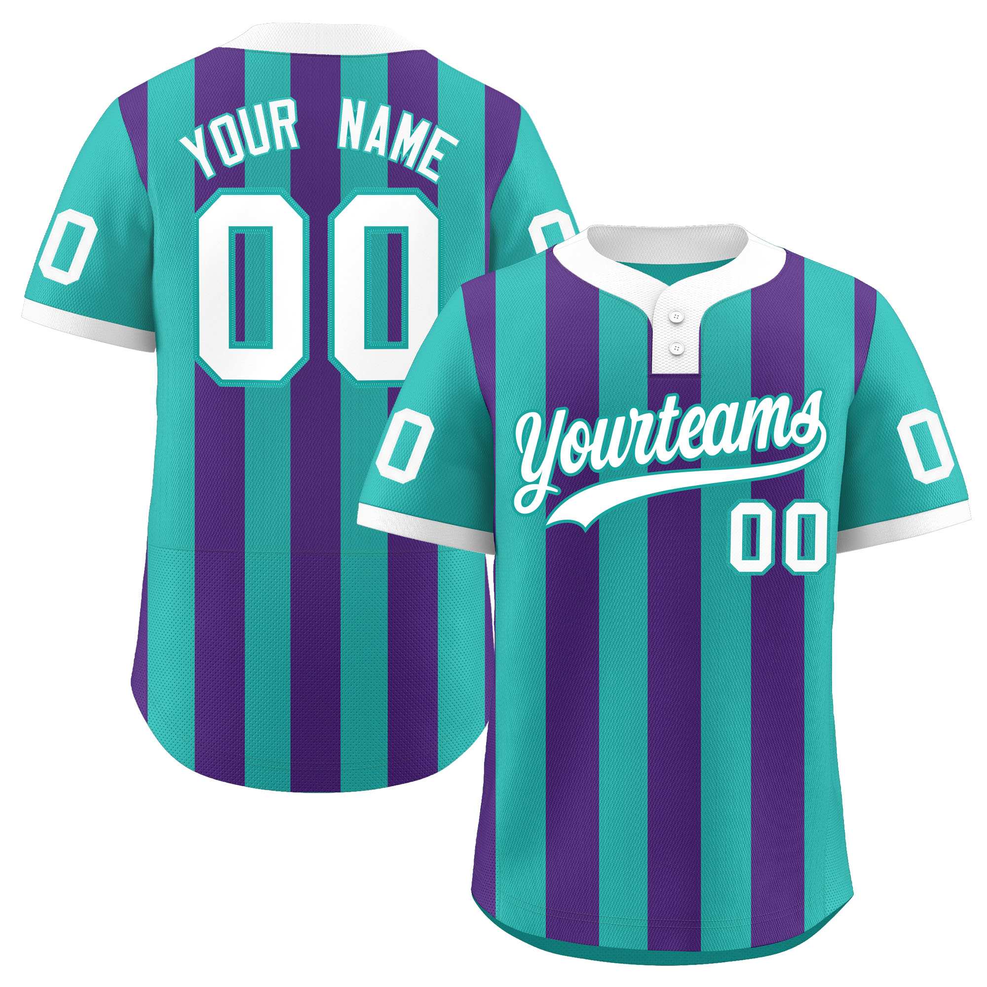 Custom Aqua Purple Stripe Fashion Authentic Two-Button Softball Jersey