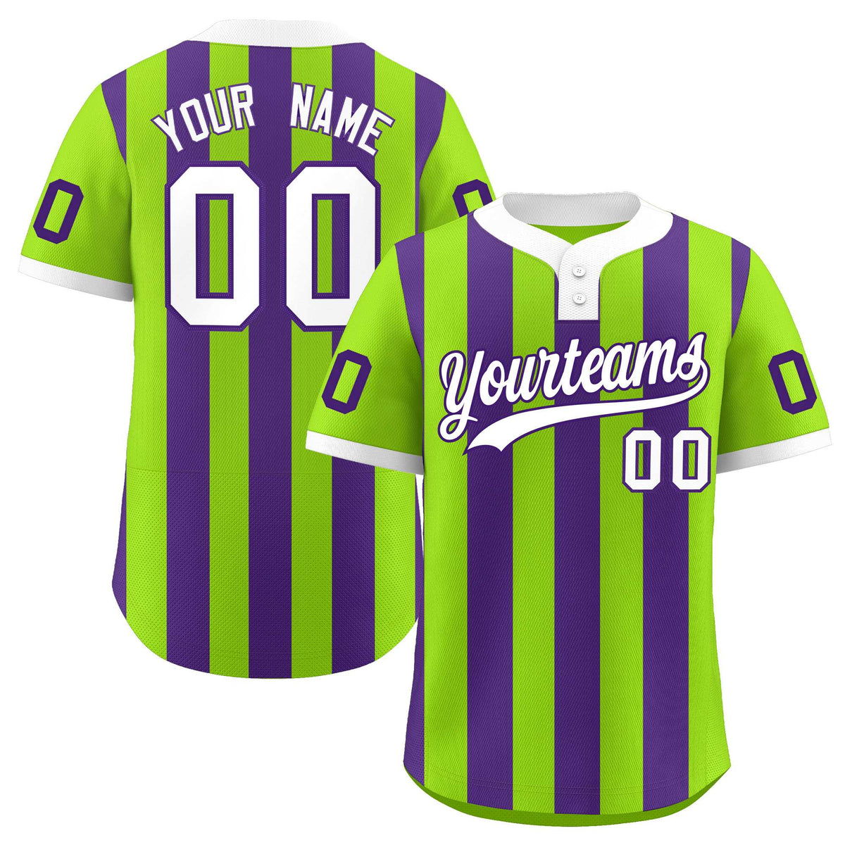 Custom Neon Green Purple Stripe Fashion Authentic Two-Button Softball Jersey