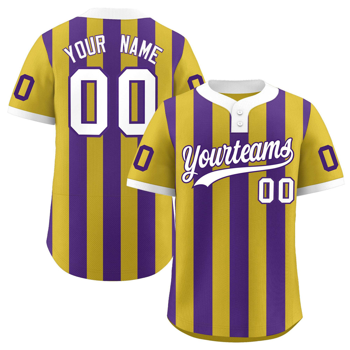 Custom Old Gold Purple Stripe Fashion Authentic Two-Button Softball Jersey