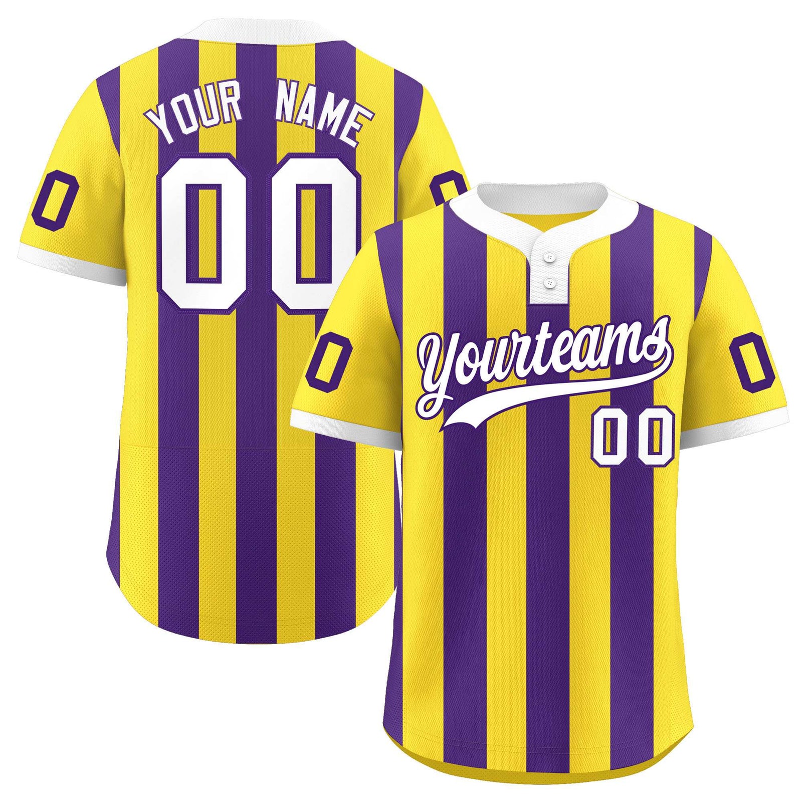 Custom Gold Purple Stripe Fashion Authentic Two-Button Softball Jersey