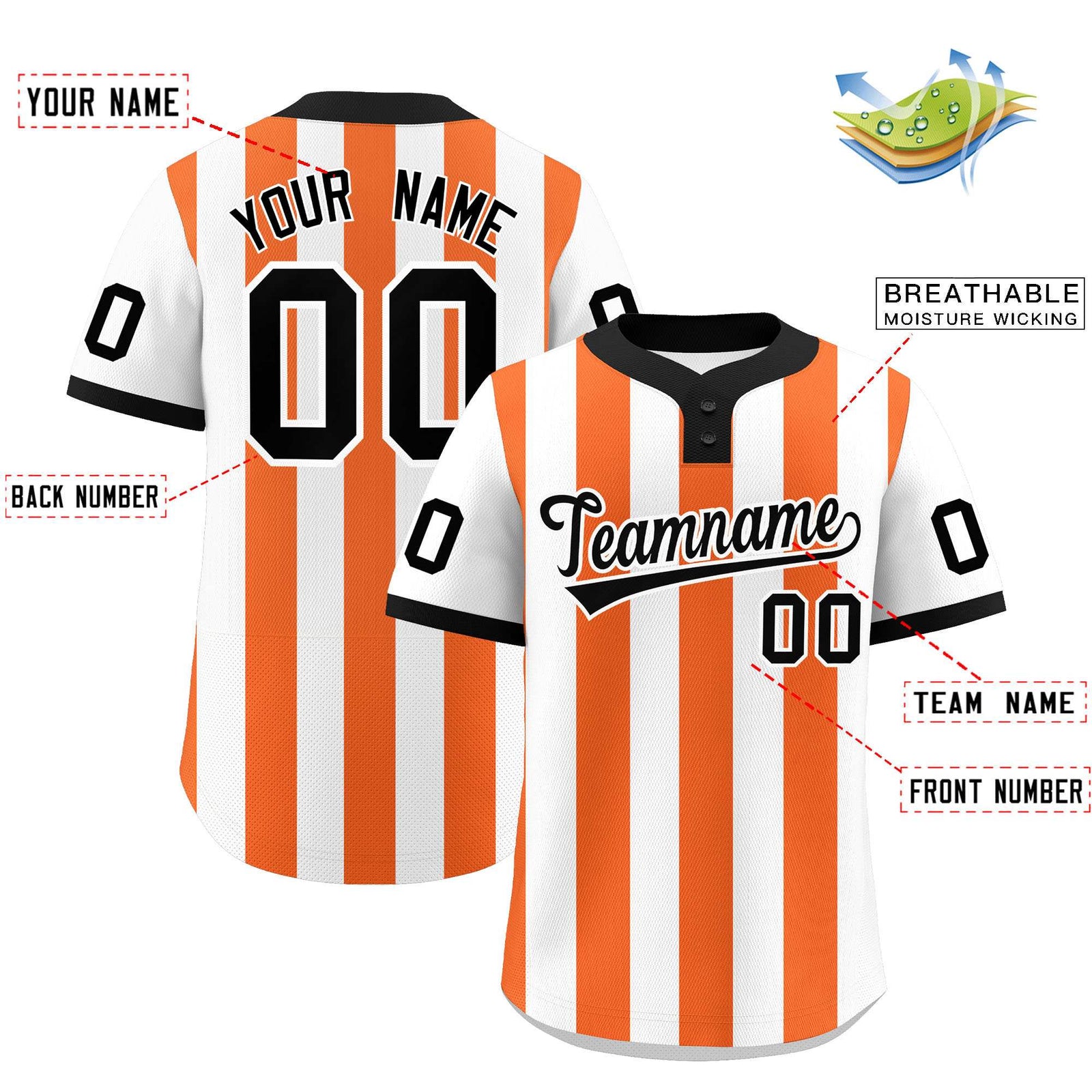 Custom White Orange Stripe Fashion Authentic Two-Button Softball Jersey