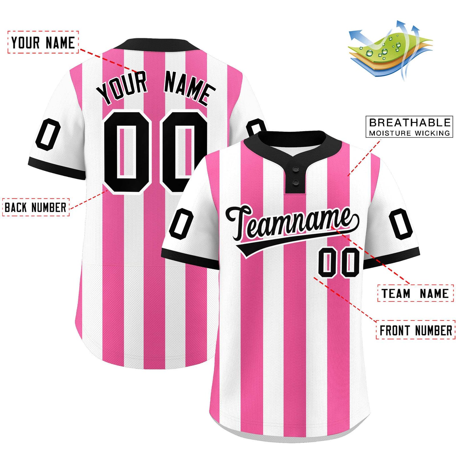 Custom White Pink Stripe Fashion Authentic Two-Button Softball Jersey
