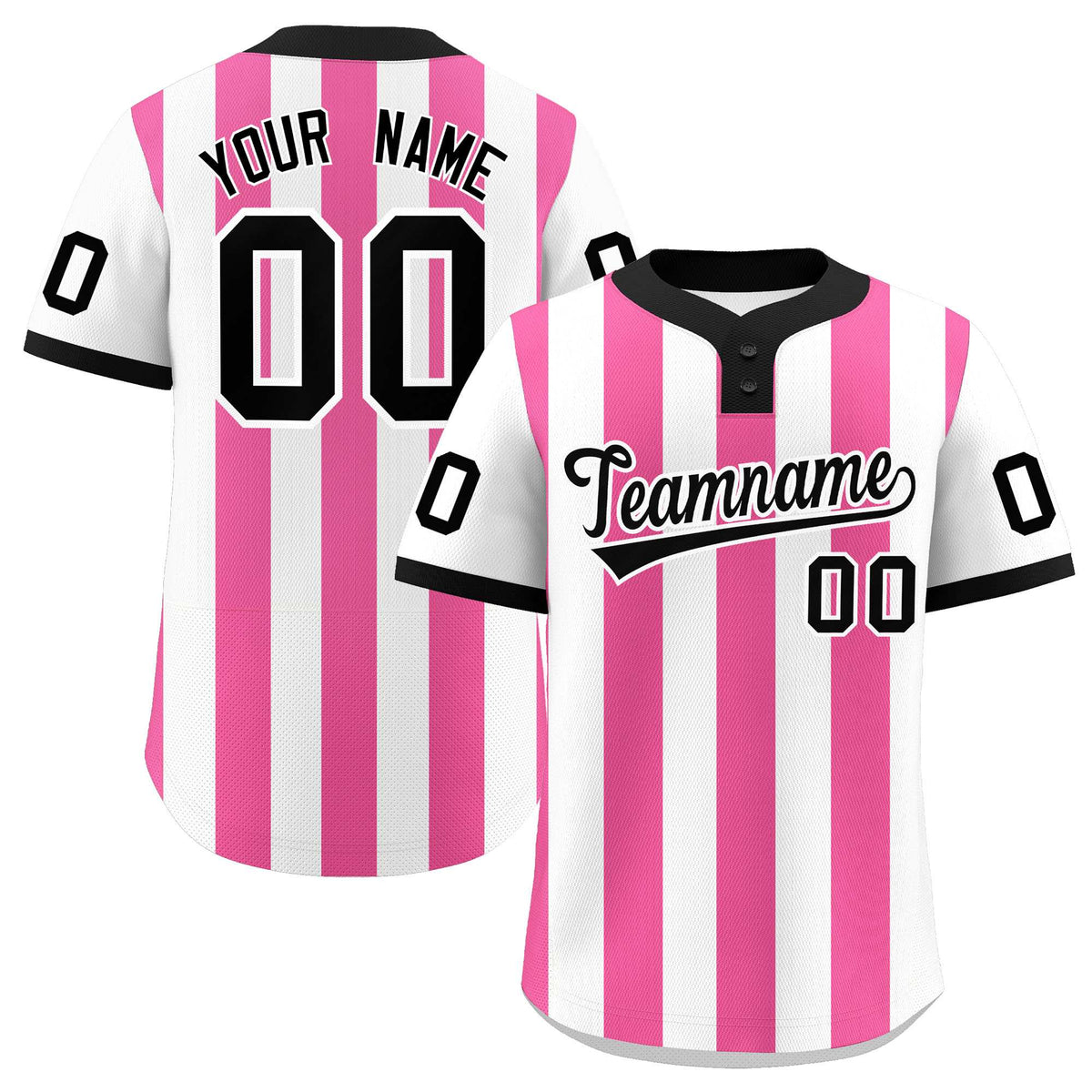 Custom White Pink Stripe Fashion Authentic Two-Button Softball Jersey