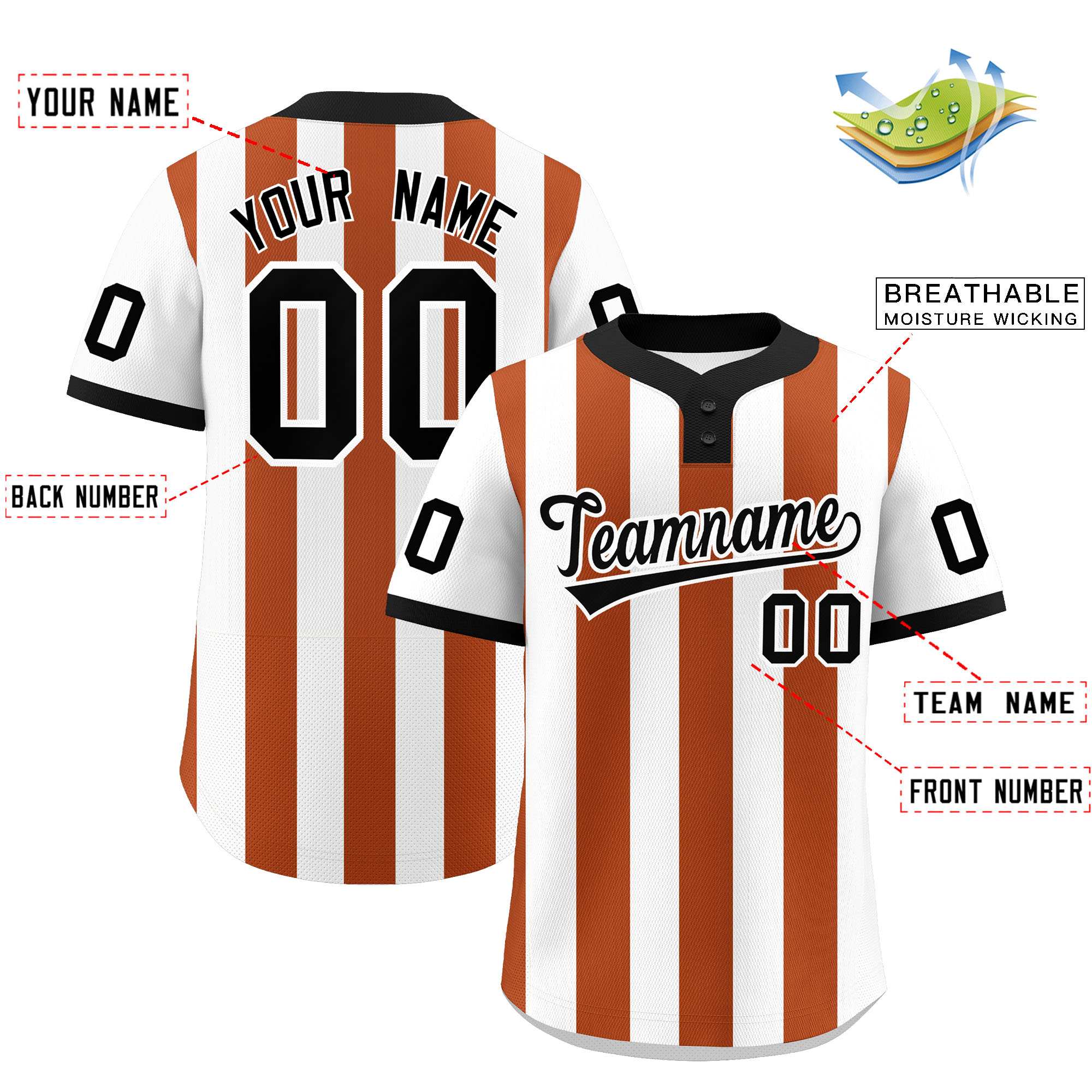 Custom White Texas Orange Stripe Fashion Authentic Two-Button Softball Jersey