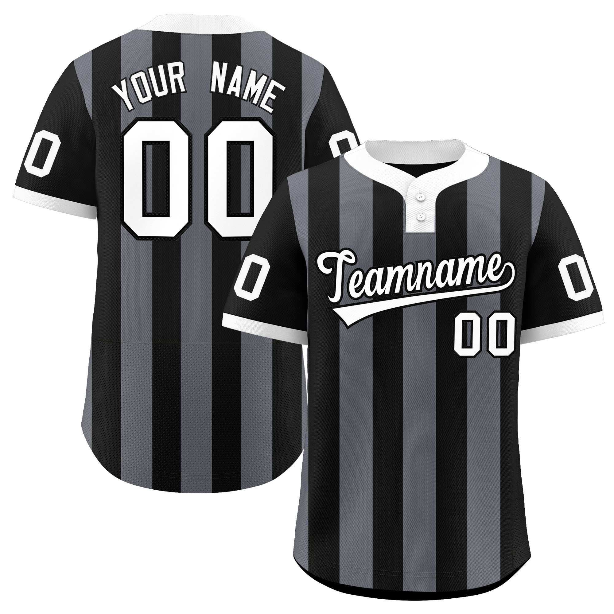 Custom Black Dark Gray Stripe Fashion Authentic Two-Button Softball Jersey
