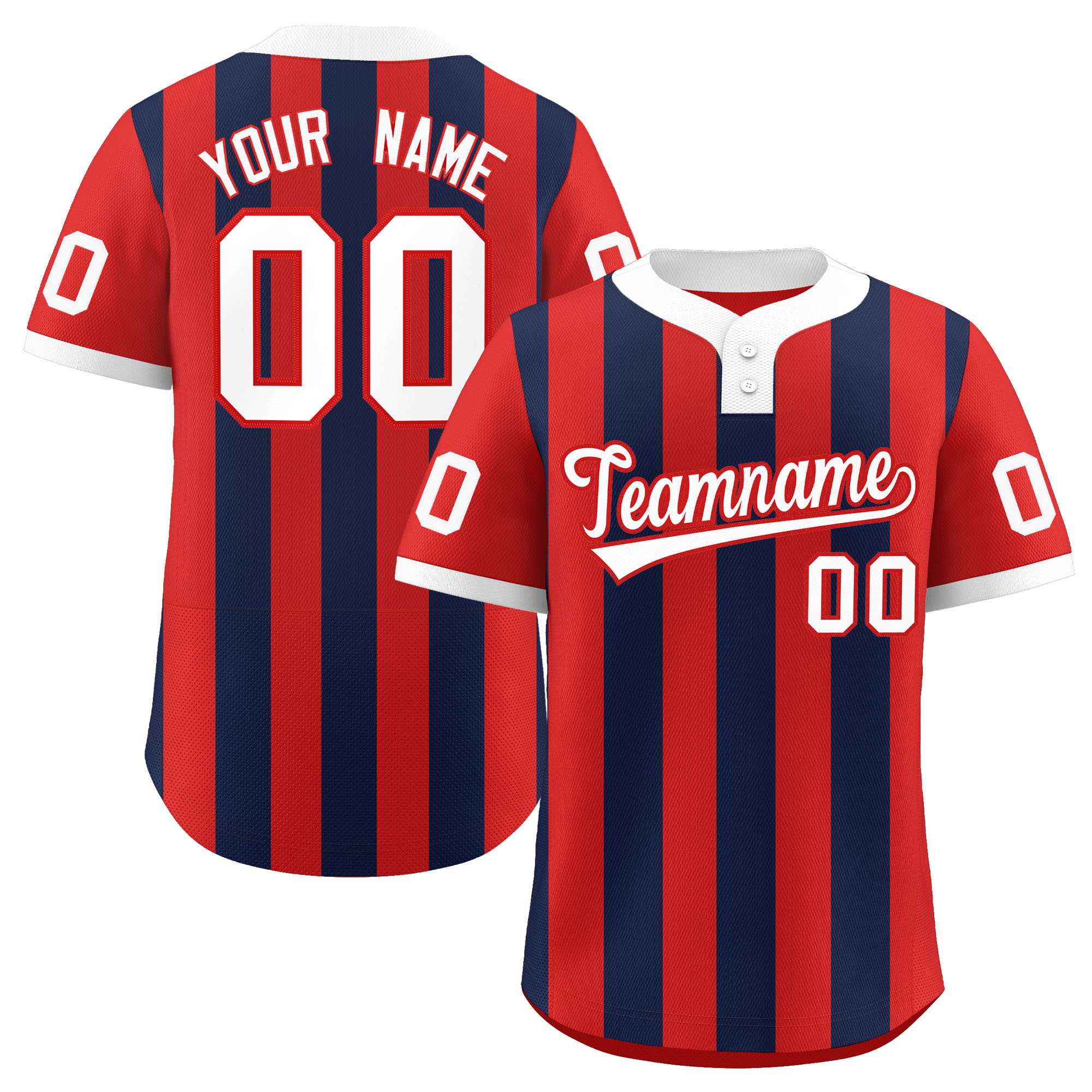 Custom Red Navy Stripe Fashion Authentic Two-Button Softball Jersey