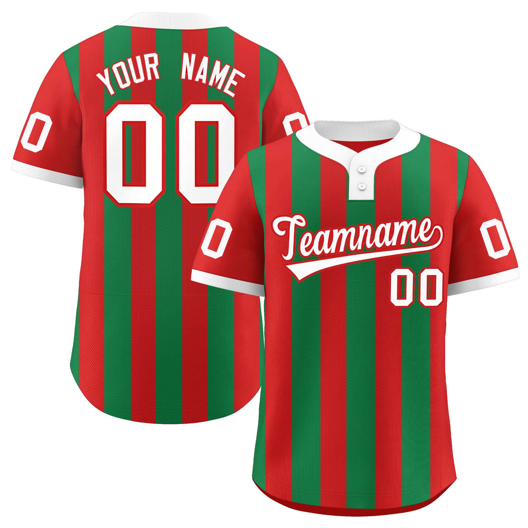 Custom Red Kelly Green Stripe Fashion Authentic Two-Button Softball Jersey