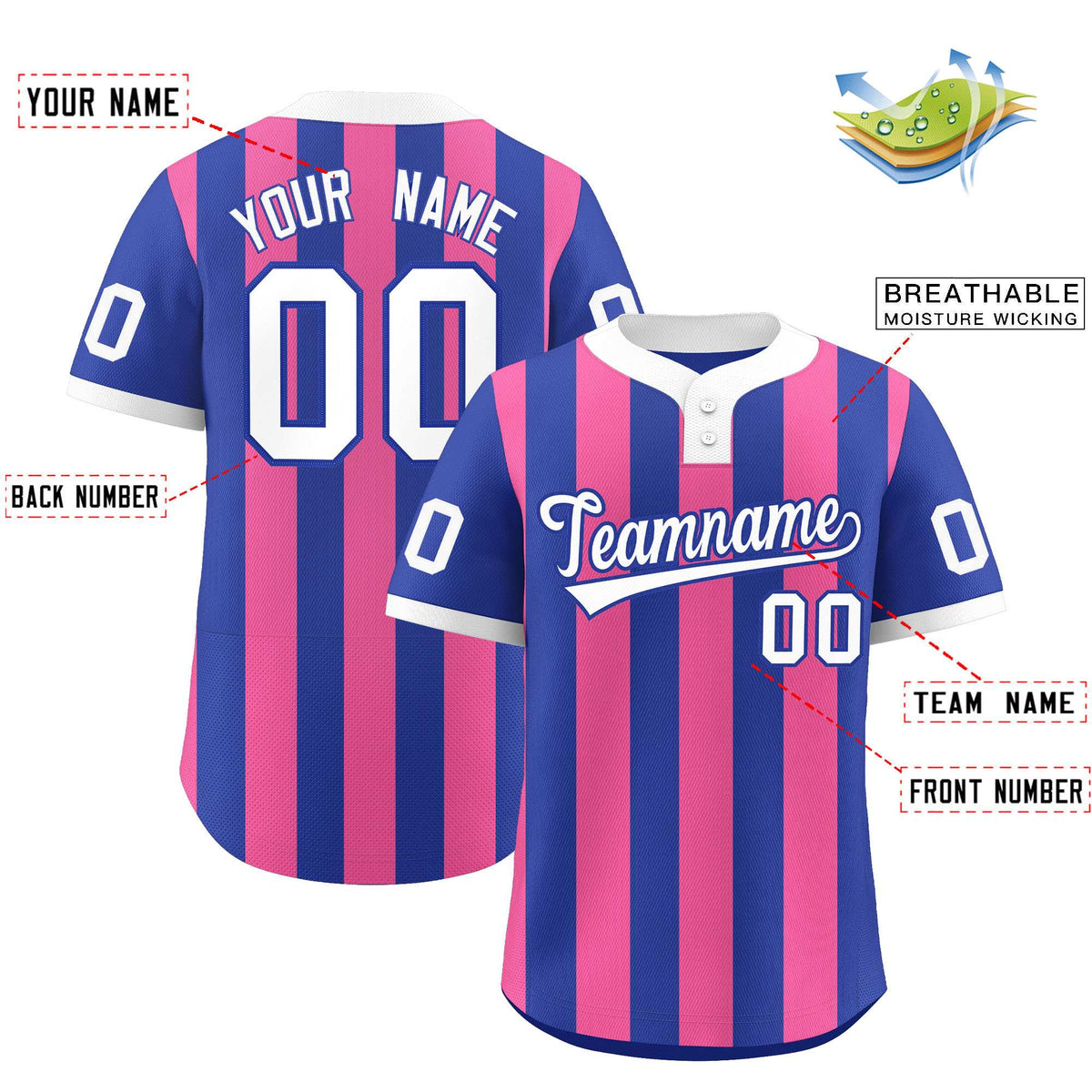 Custom Royal Pink Stripe Fashion Authentic Two-Button Softball Jersey