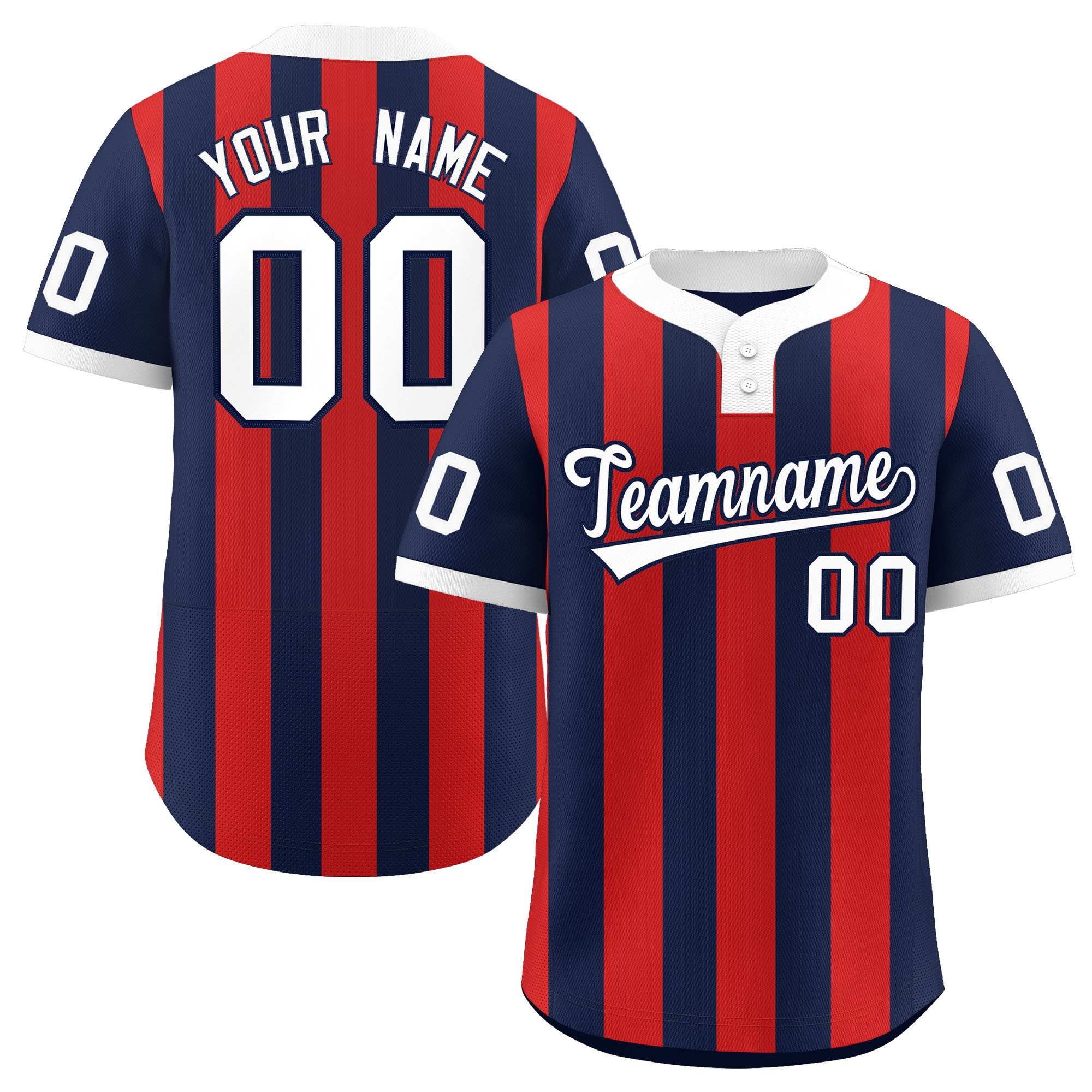 Custom Navy Red Stripe Fashion Authentic Two-Button Softball Jersey