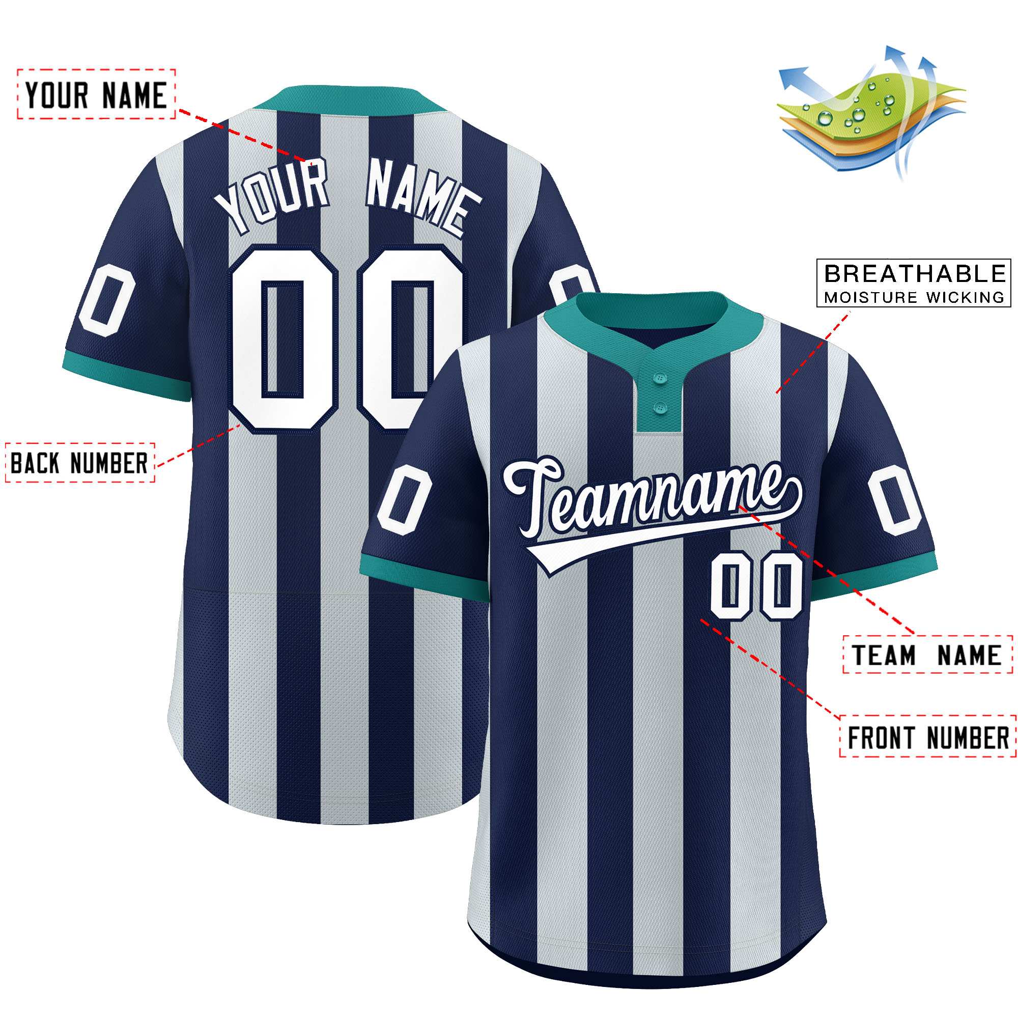 Custom Navy Silver Stripe Fashion Authentic Two-Button Softball Jersey