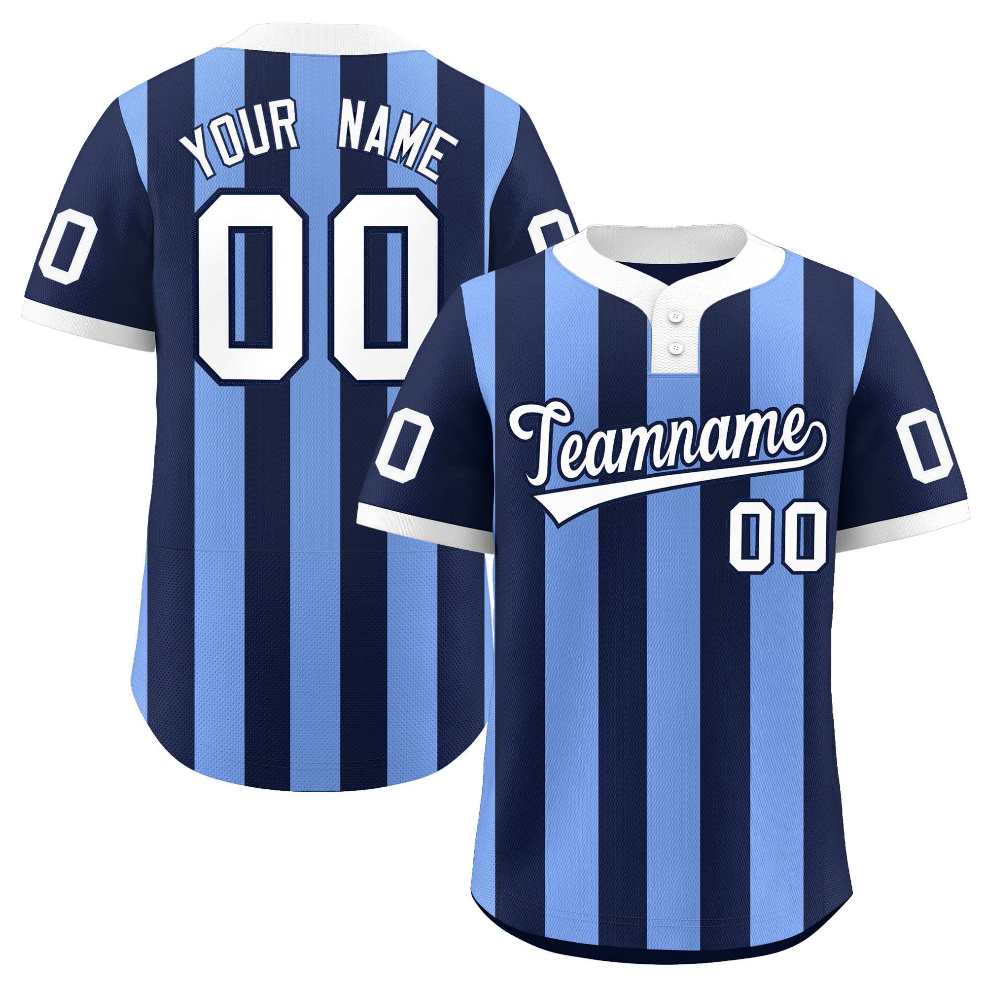 Custom Navy Light Blue Stripe Fashion Authentic Two-Button Softball Jersey