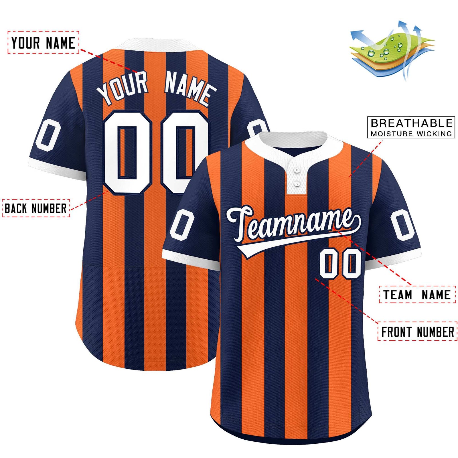 Custom Navy Orange Stripe Fashion Authentic Two-Button Softball Jersey