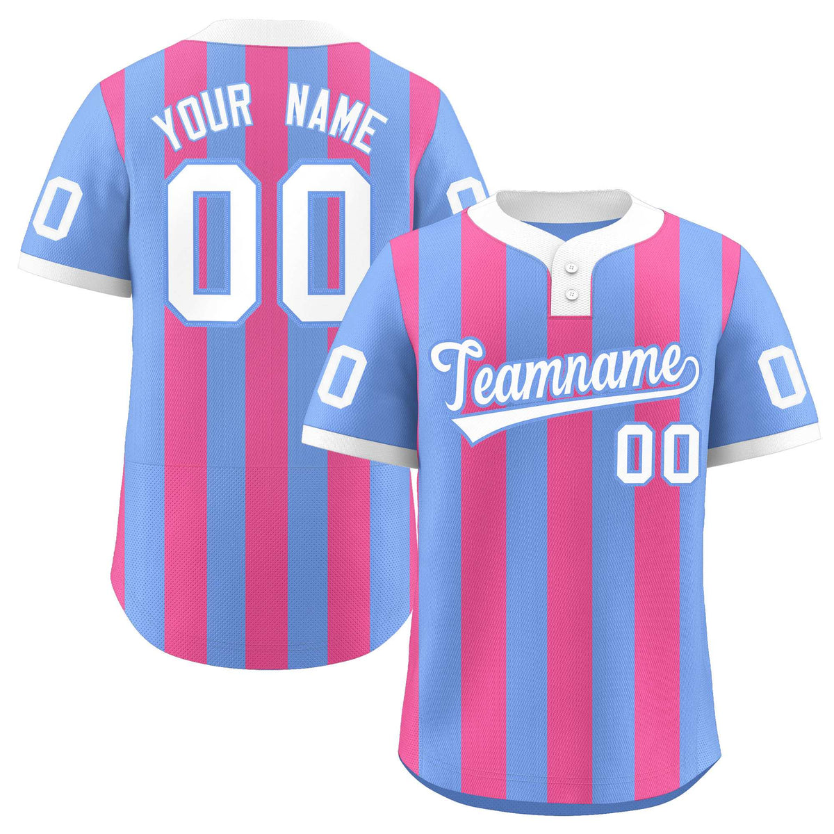 Custom Light Blue Pink Stripe Fashion Authentic Two-Button Softball Jersey