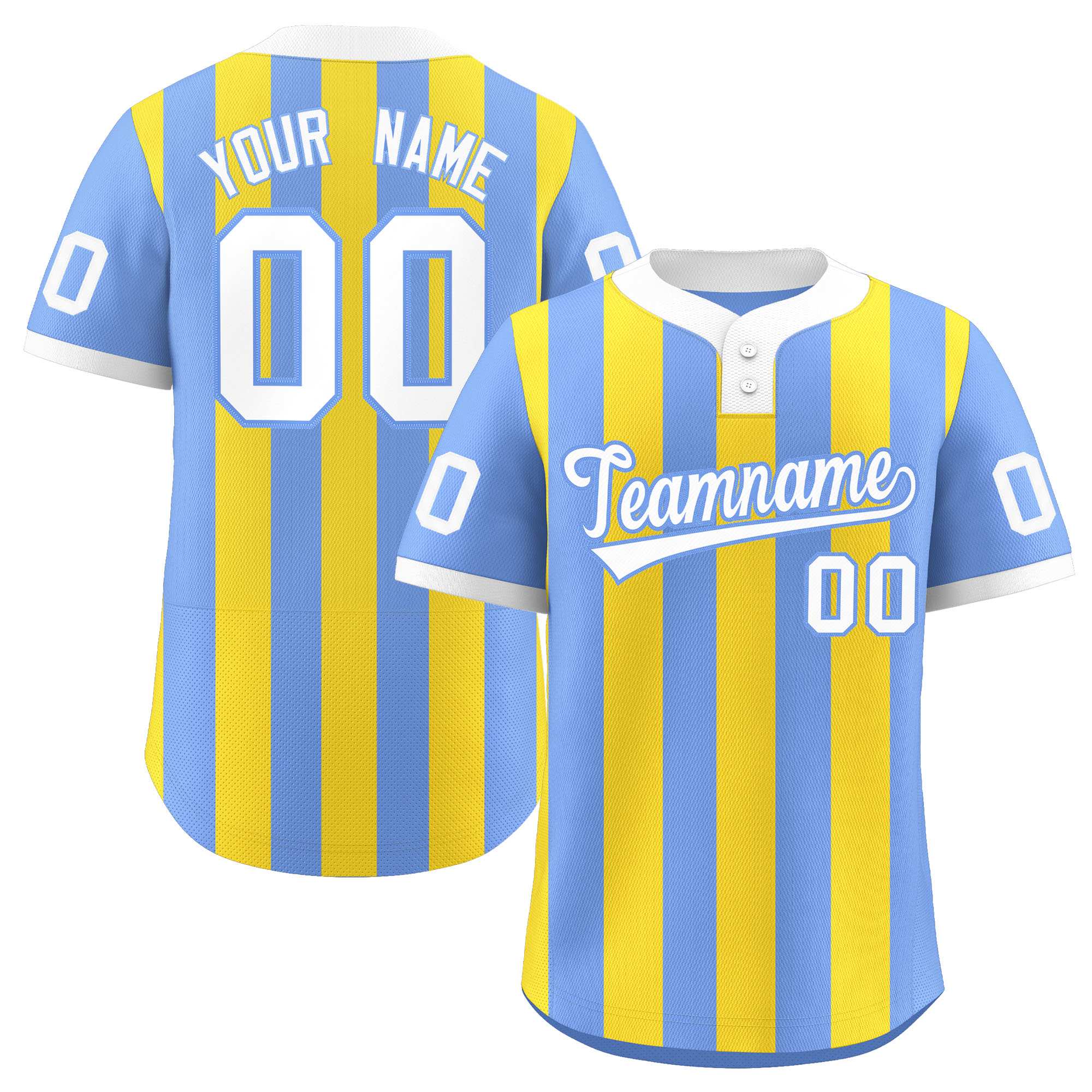 Custom Light Blue Gold Stripe Fashion Authentic Two-Button Softball Jersey