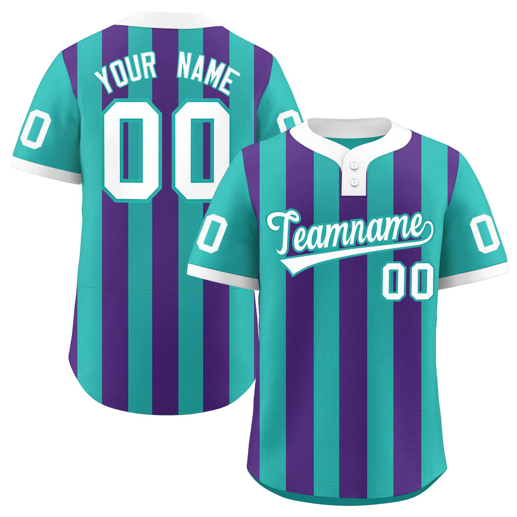 Custom Aqua Purple Stripe Fashion Authentic Two-Button Softball Jersey