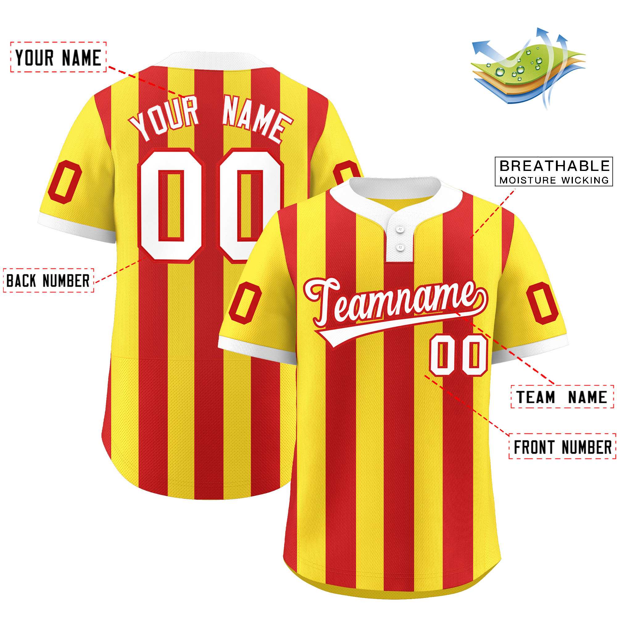 Custom Gold Red Stripe Fashion Authentic Two-Button Softball Jersey