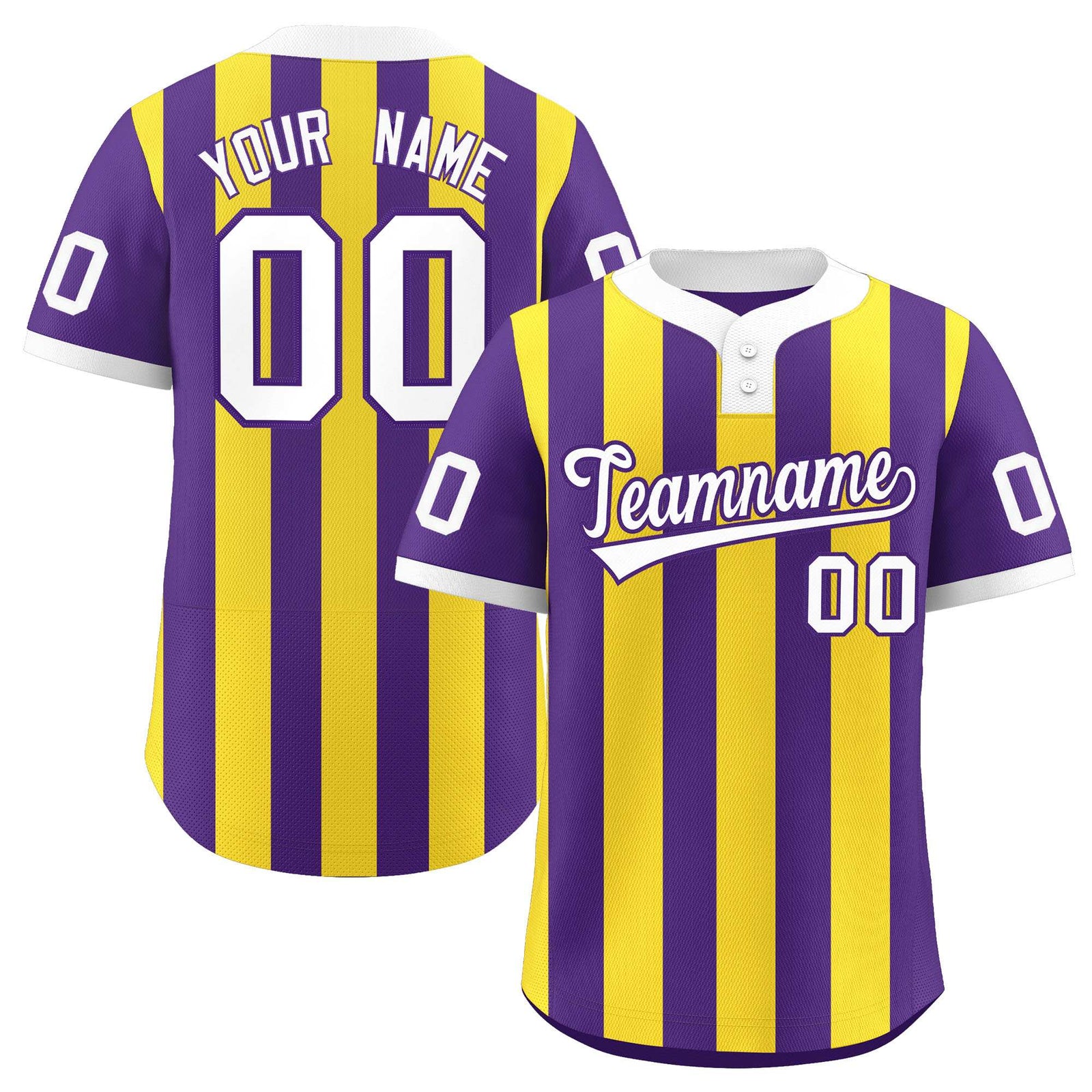 Custom Purple Gold Stripe Fashion Authentic Two-Button Softball Jersey
